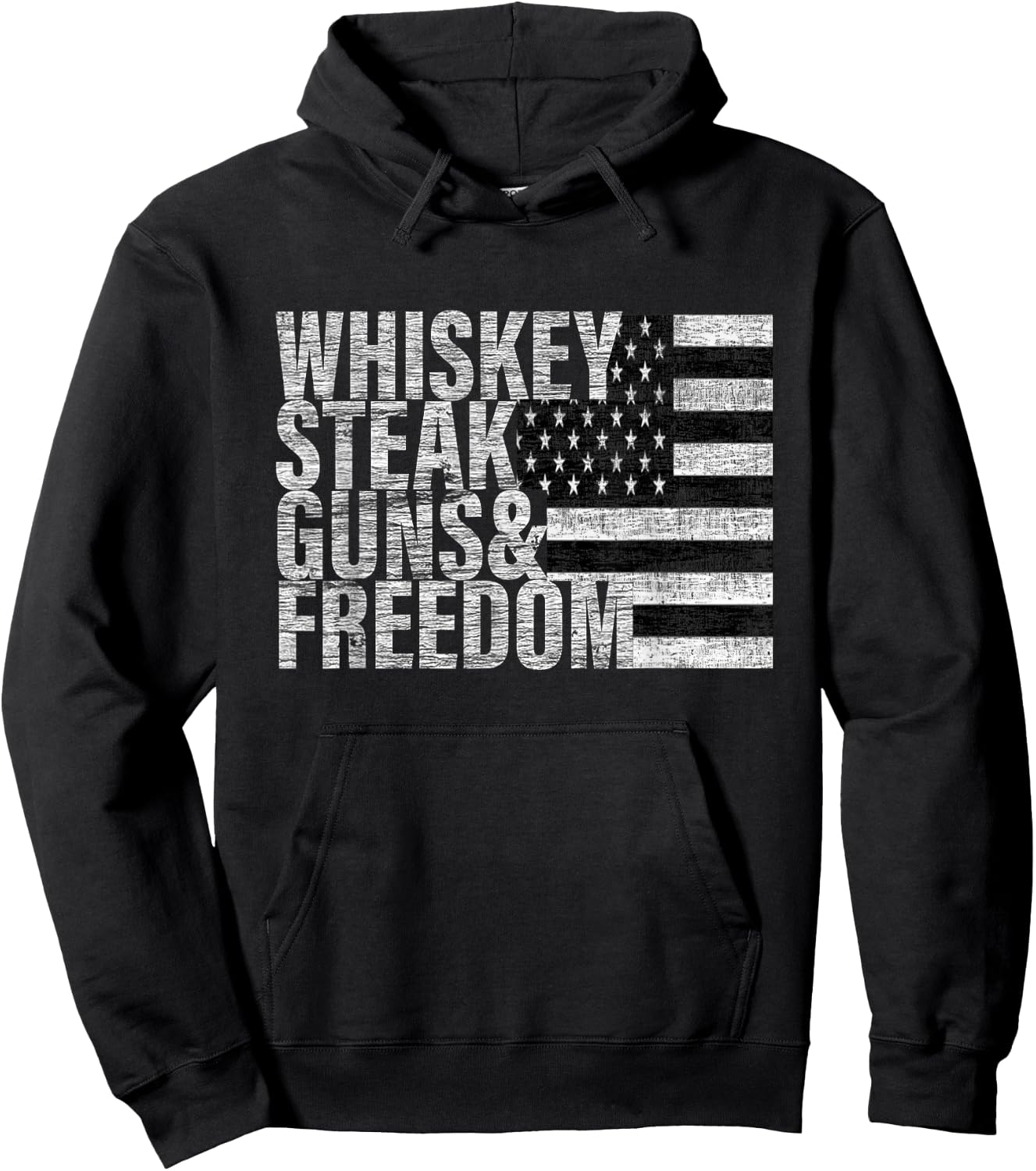 Whiskey Steak Guns & Freedom Flag Hoodie - Hoodie | Black
