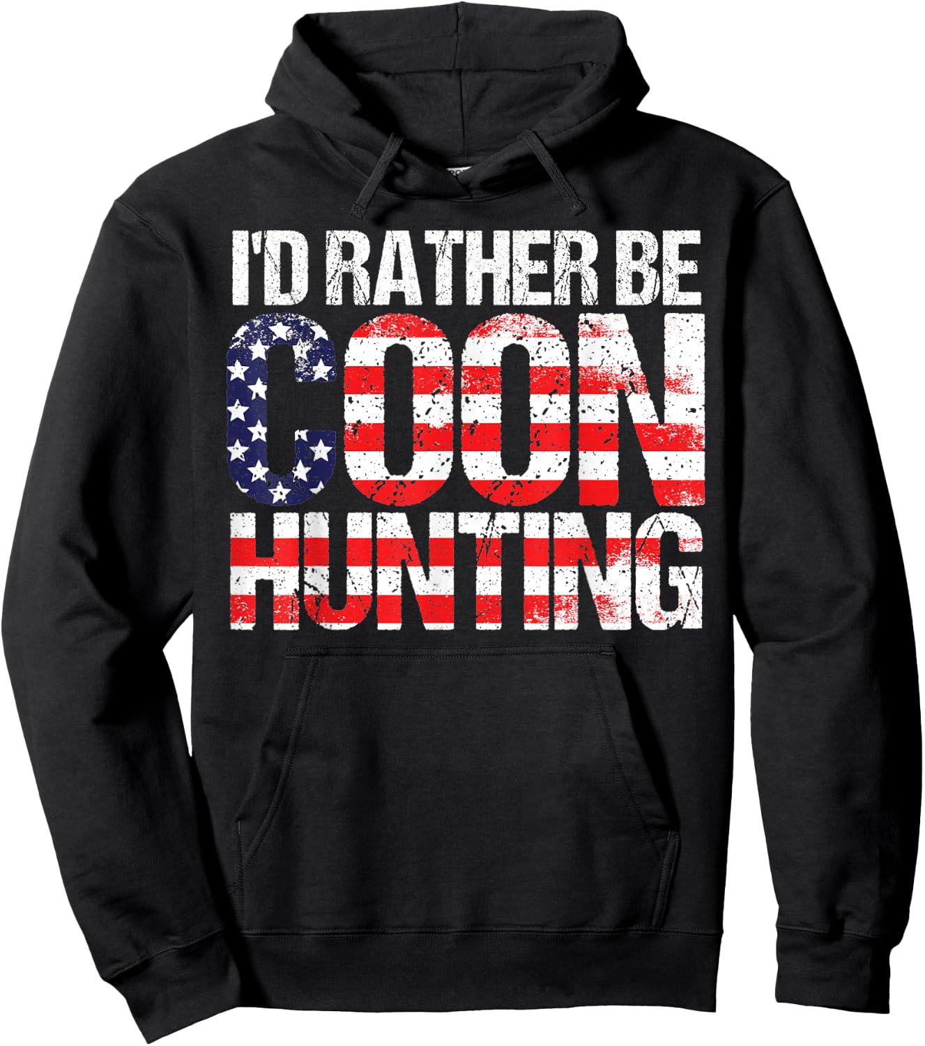 Coon Hunting Shirt American Flag Funny Raccoon Hunting Hoodie - Hoodie | Black