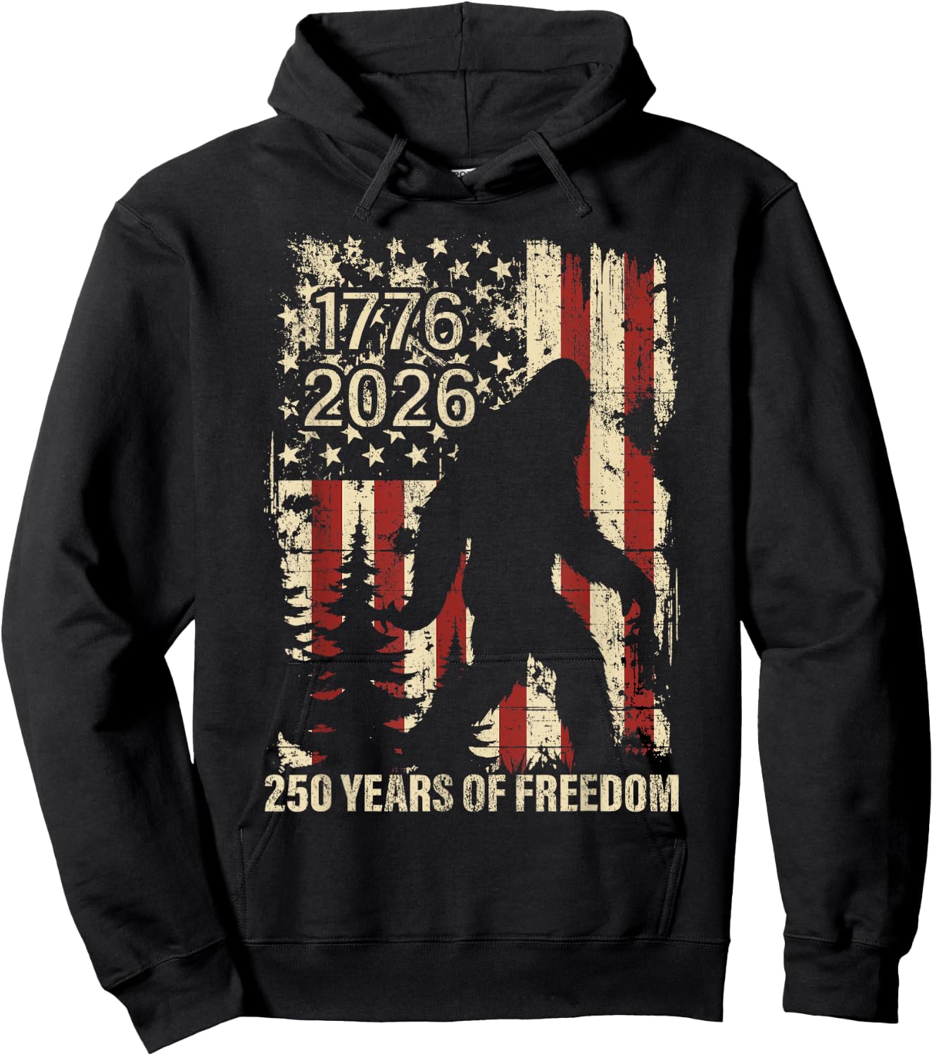 Big Foot Bigfoot Sasquatch American Flag Patriotic 4th July Hoodie - Hoodie | Black