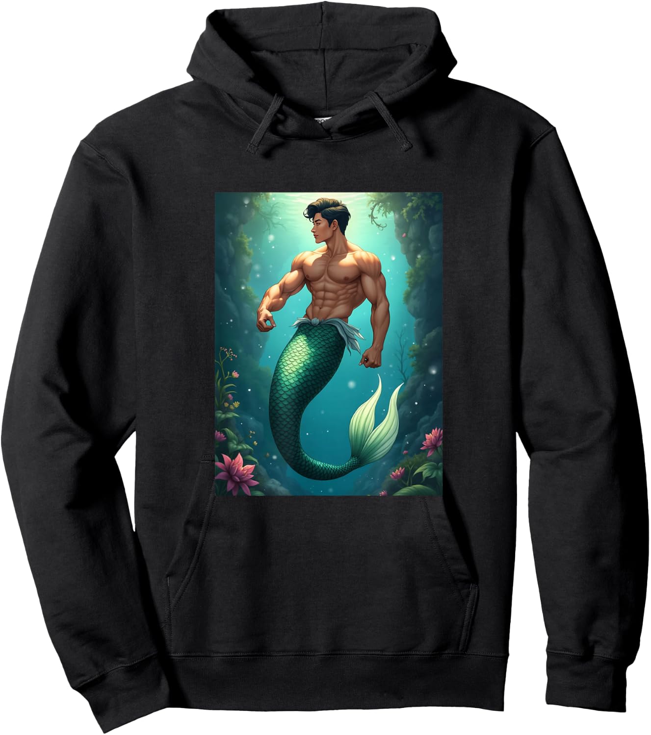 LGBTQ Transgender Gay Muscle Daddy Asian Mermaid Gay Merman Hoodie - Hoodie | Black