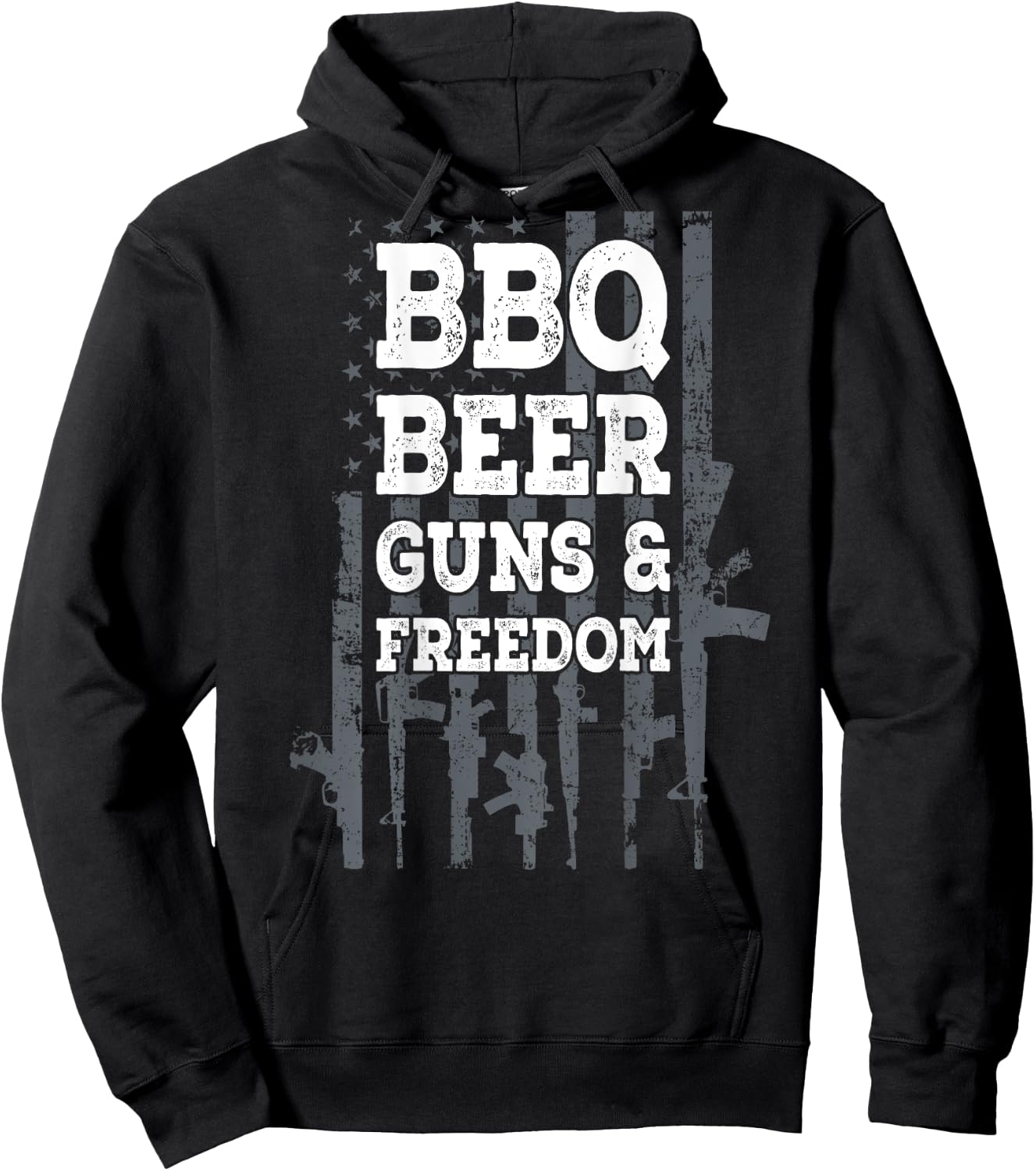 BBQ BEER GUNS & FREEDOM - USA Flag BBQ Drinking Gun ON BACK Men Hoodie - Hoodie | Black