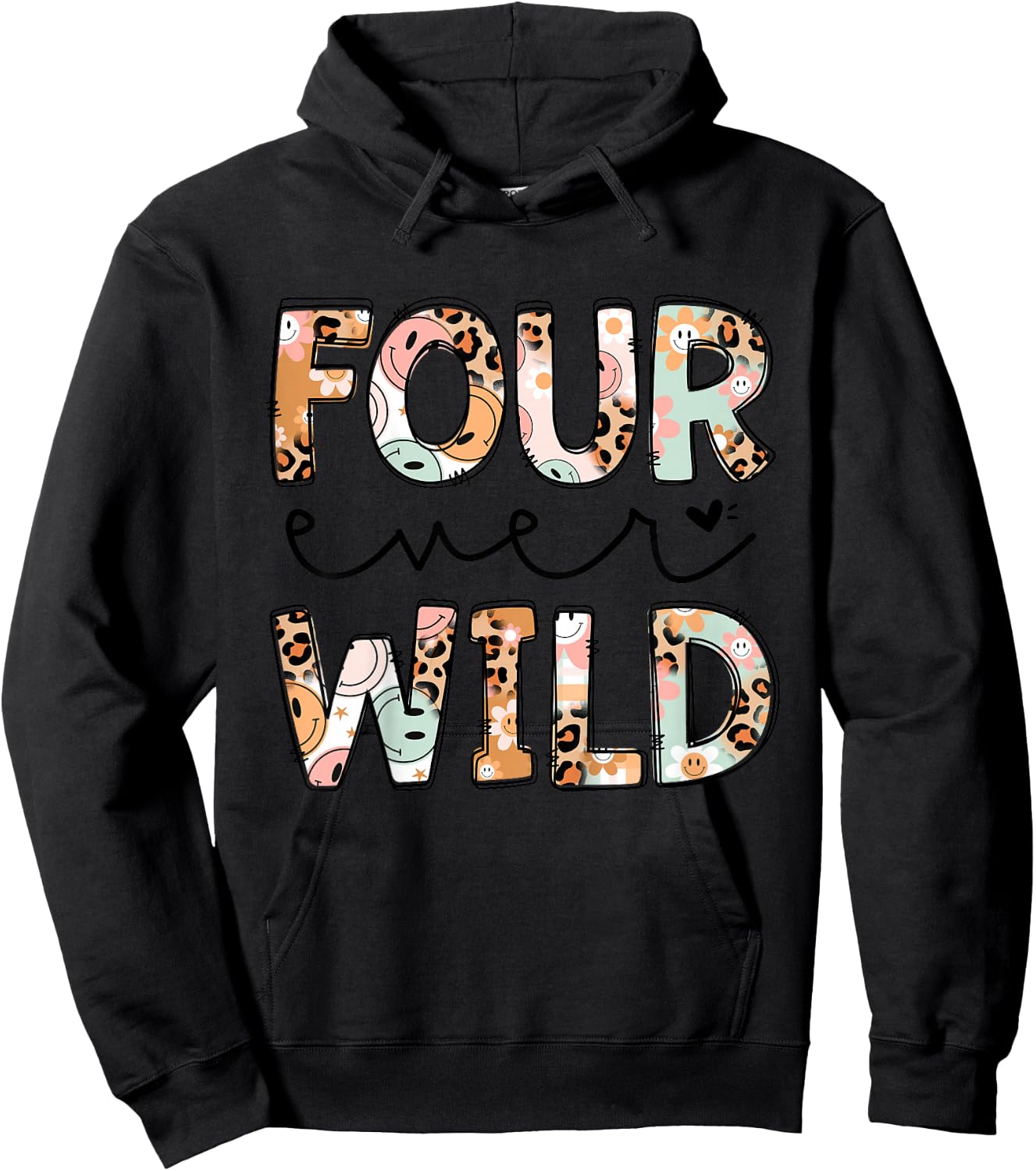 Leopard Girl 4th Birthday Four Ever Wild 4 Year Old Awesome Hoodie - Hoodie | Black