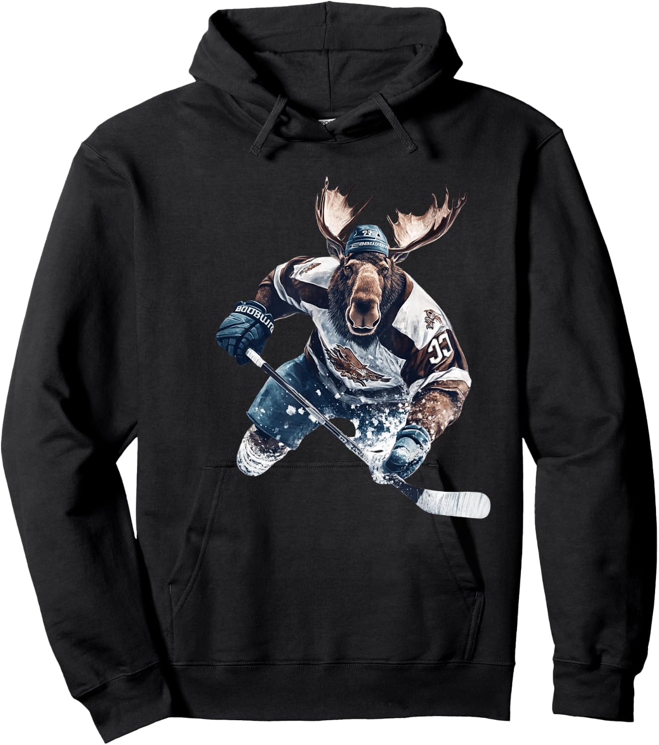 Moose Playing Hockey Humorous Sports Hoodie - Hoodie | Black