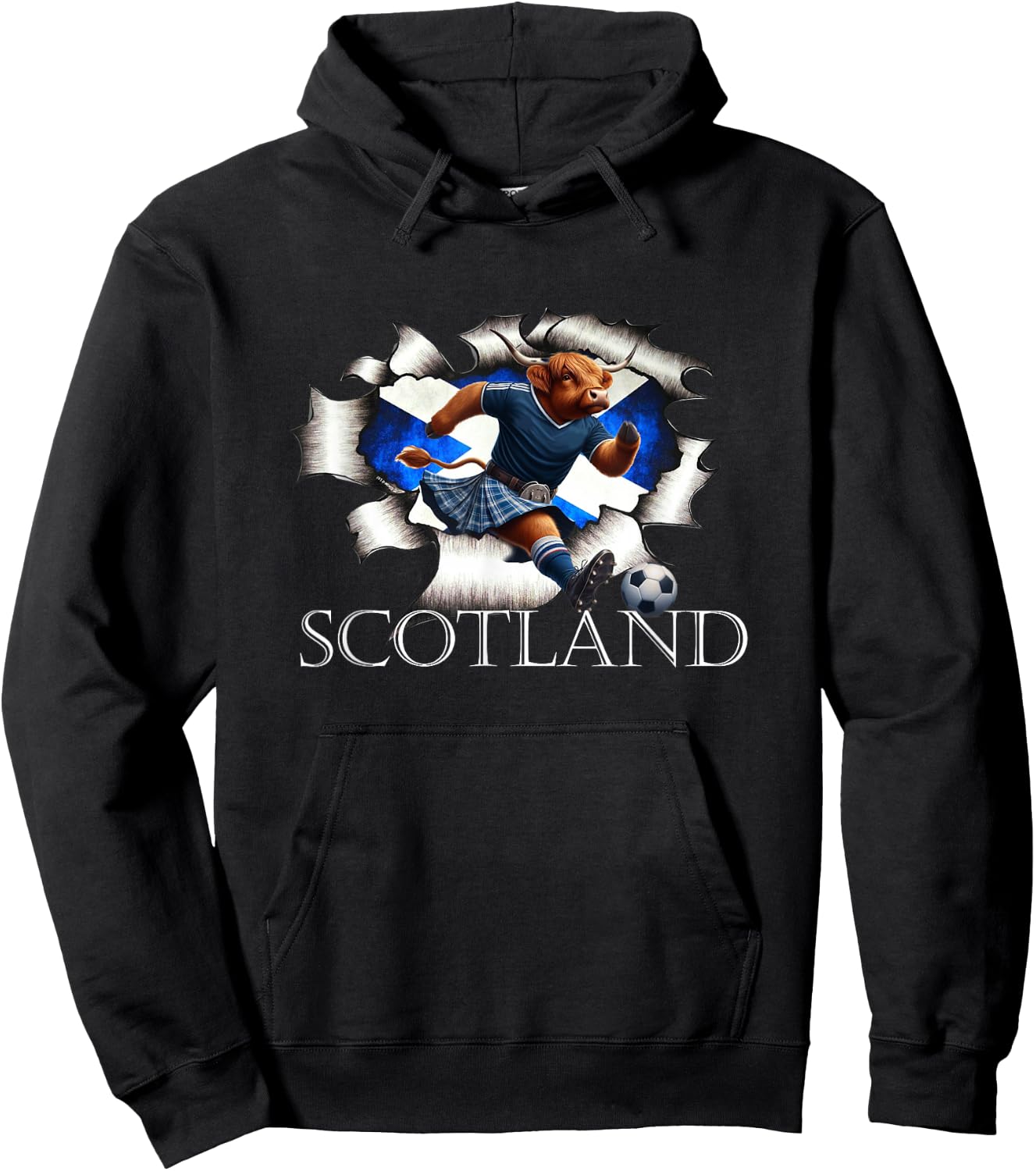 Scottish Highland Cow Scotland Coat Arms Football Hoodie - Hoodie | Black