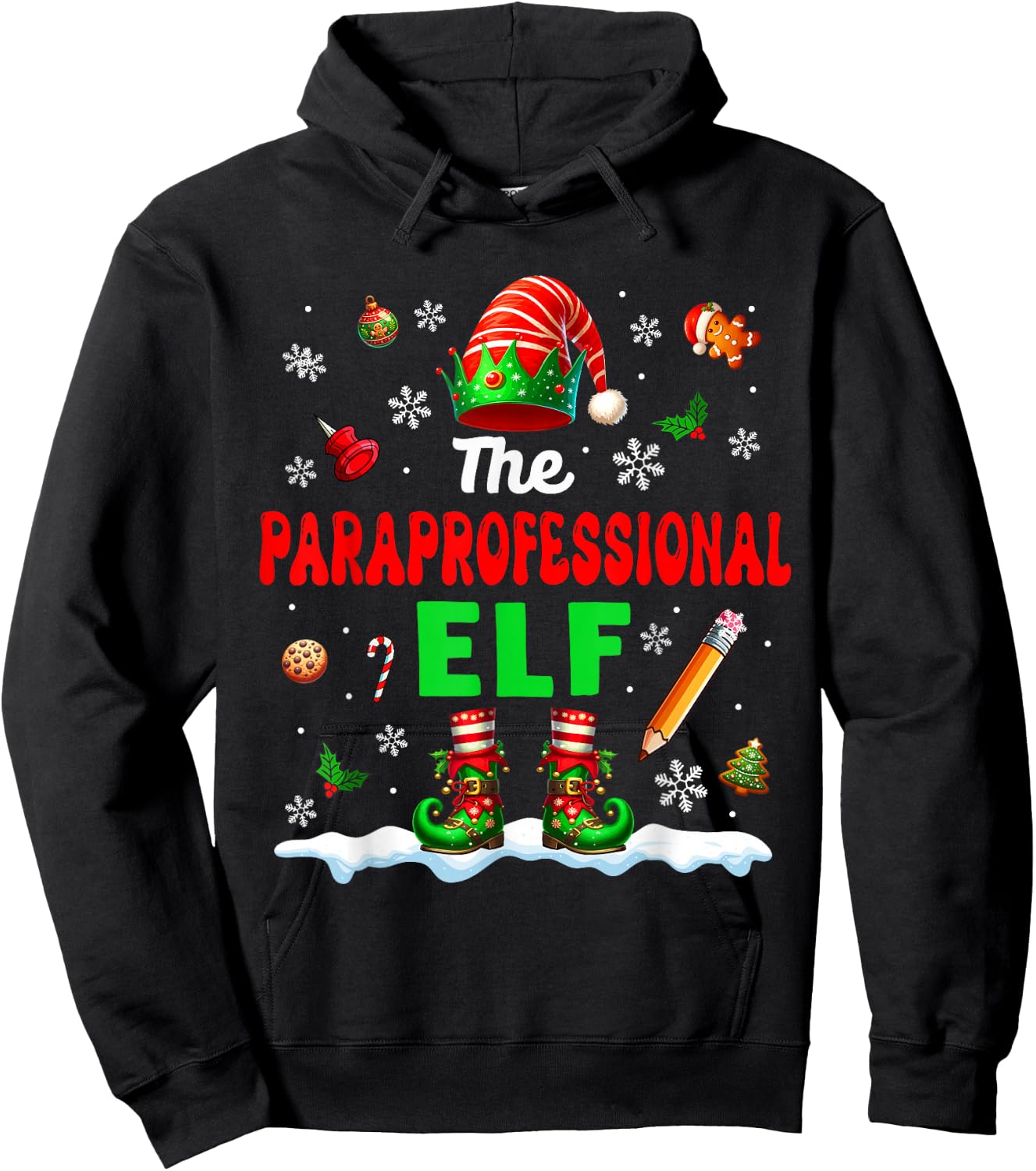 The Paraprofessional Elf Christmas Job Team Matching Party Hoodie - Hoodie | Black