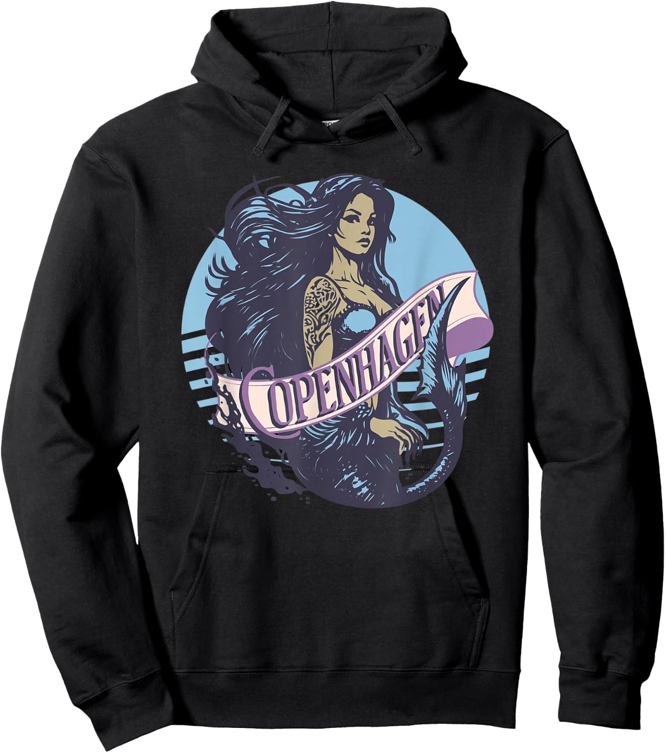 Retro Vintage African American Mermaid Copenhagen Mermaid Hoodie - Hoodie | Black
