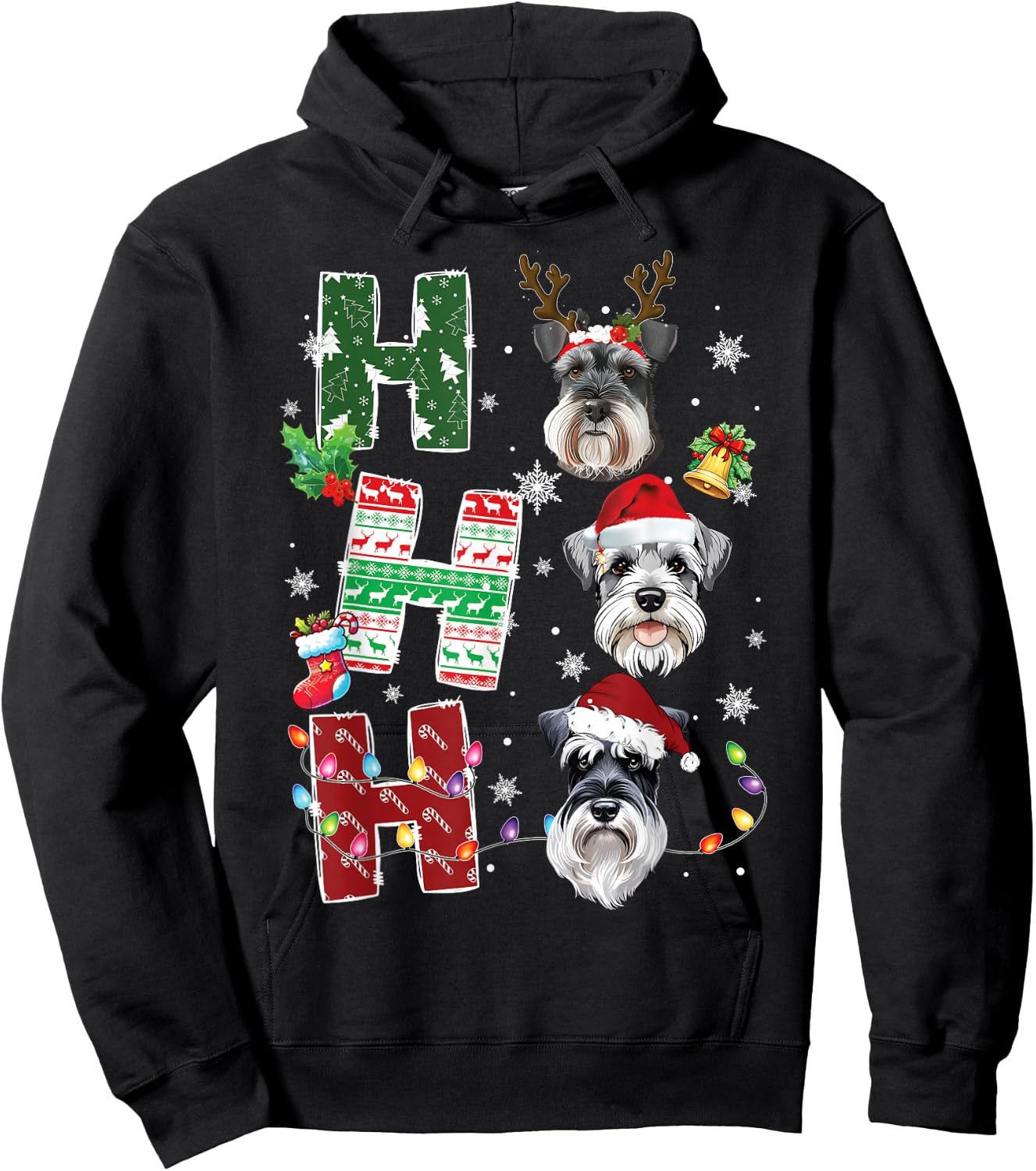 Ho Ho Ho Miniature Schnauzer Christmas Dogs Costume Pajamas Hoodie - Hoodie | Black