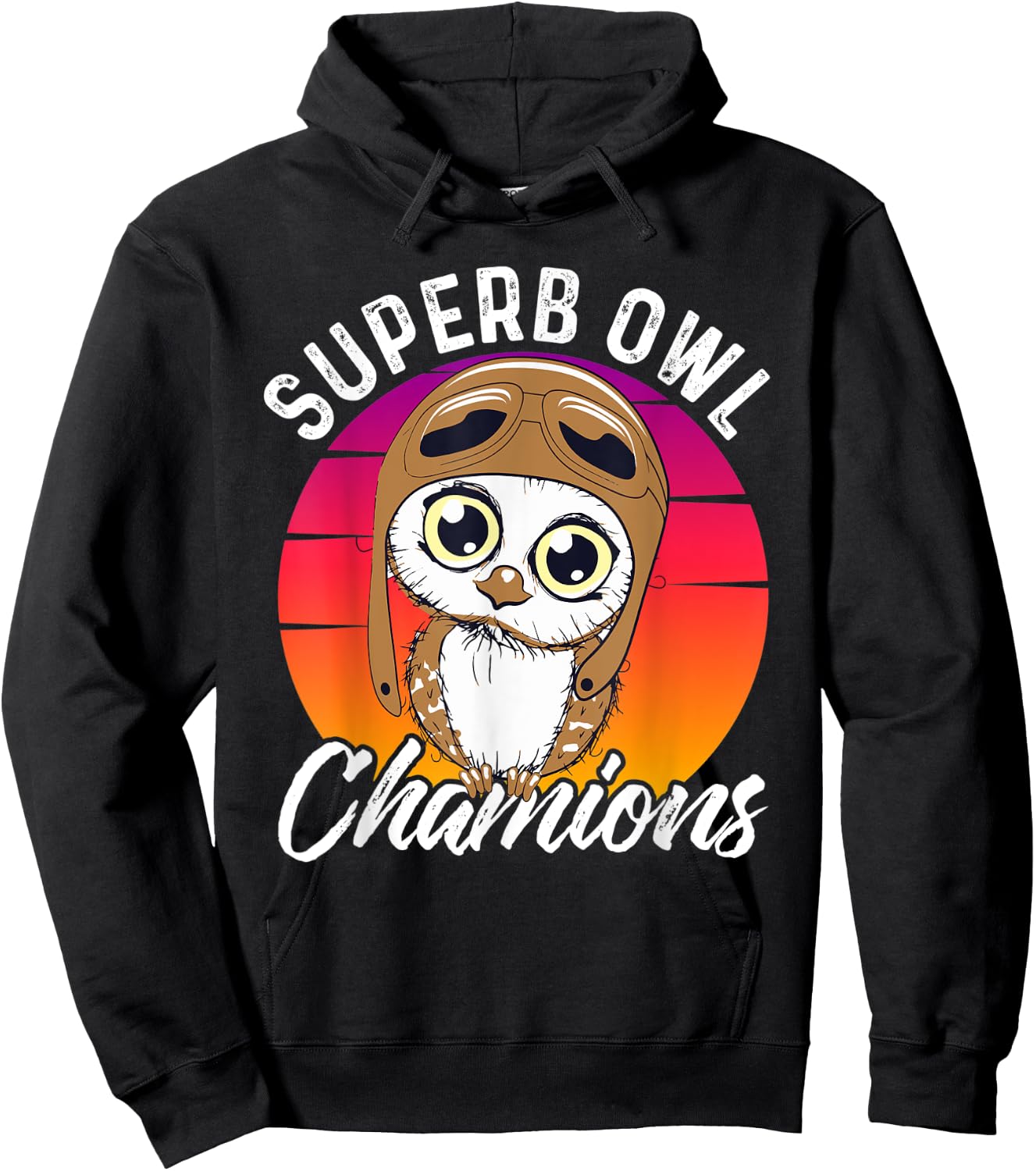Superb Owl Champions | Sarcastic Owl Game Day Football Pun Hoodie - Hoodie | Black