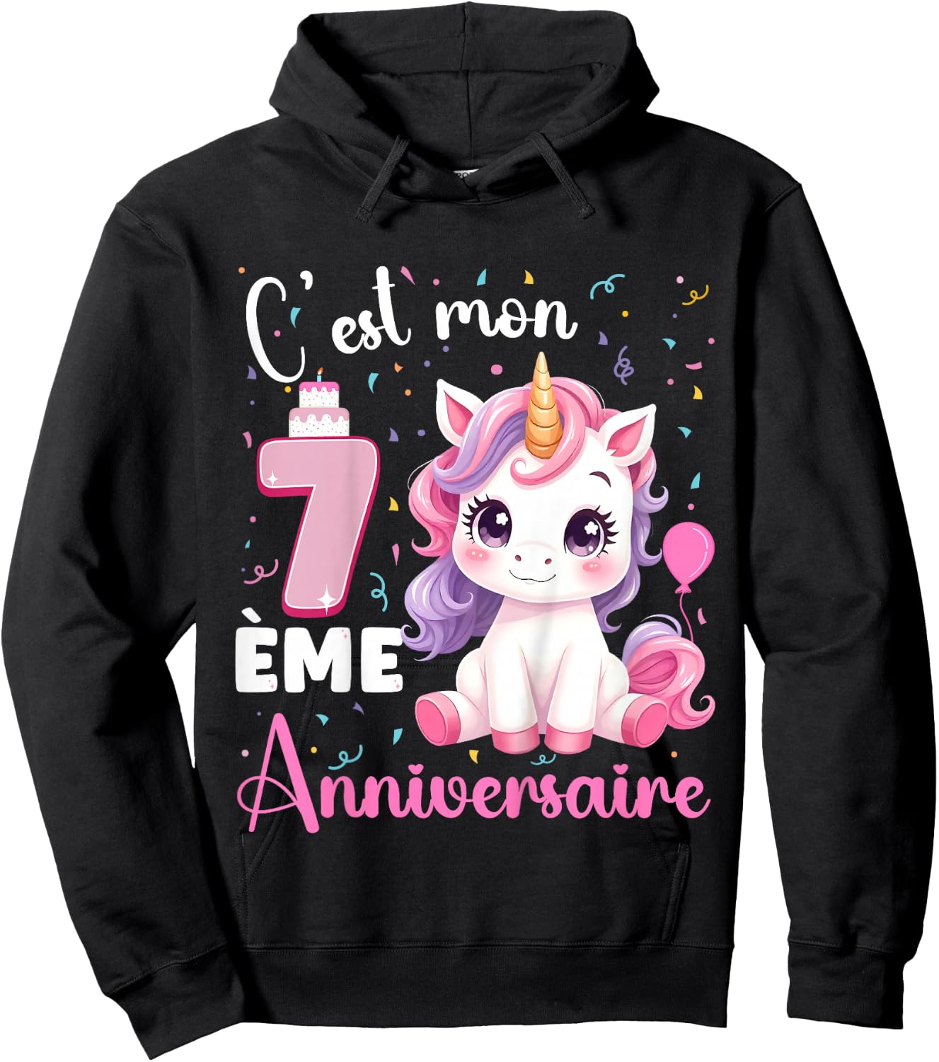 Enfant C'est Mon 7 ème Anniversaire Unicorn Birthday 7 Years , Black, 2 Hoodie - Hoodie | Black