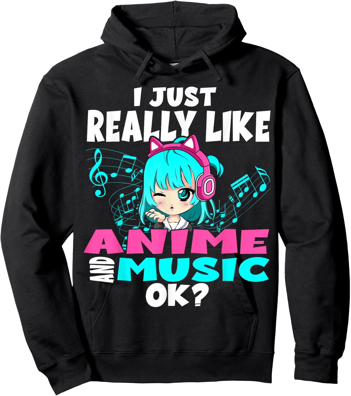 Anime and Music Kawaii Chibi Graphic Teen Anime Girl Hoodie - Hoodie | Black
