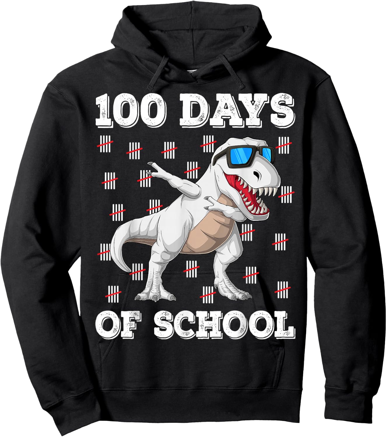 100th Day of School Kids Boys 100 Days of School T-Rex Hoodie - Hoodie | Black