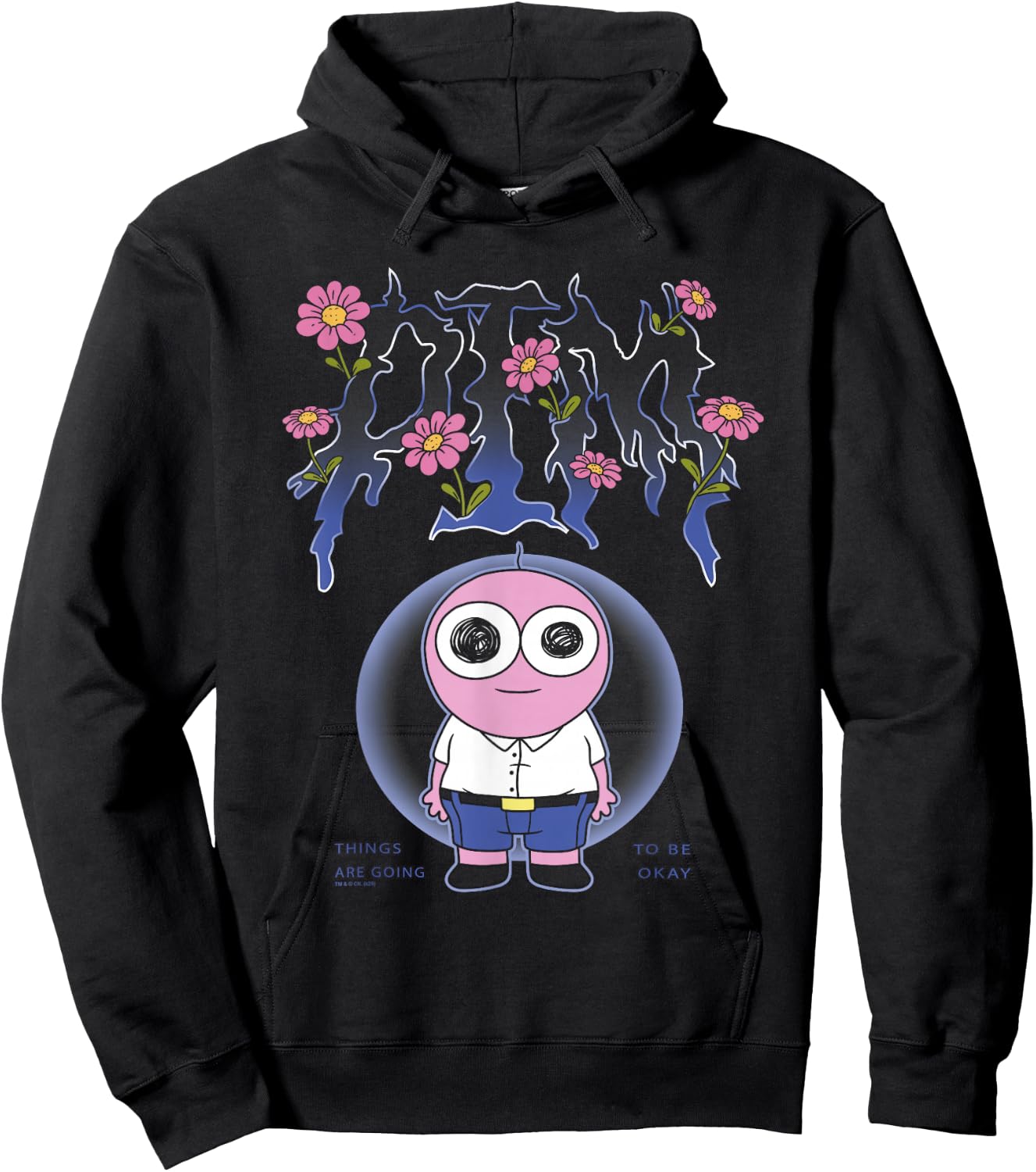 Smiling Friends PIM Going to Be Okay Flower Text Cartoon Hoodie - Hoodie | Black