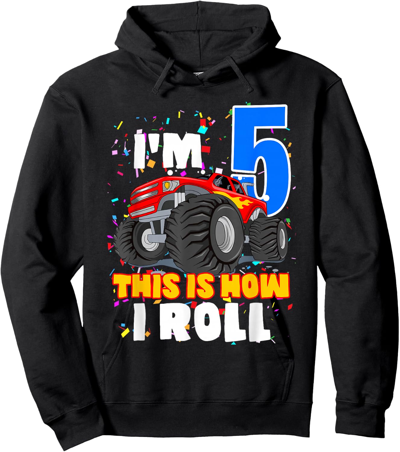 Boys 5 Years Old 5th Birthday Boy Monster Truck Offroad Party Hoodie - Hoodie | Black