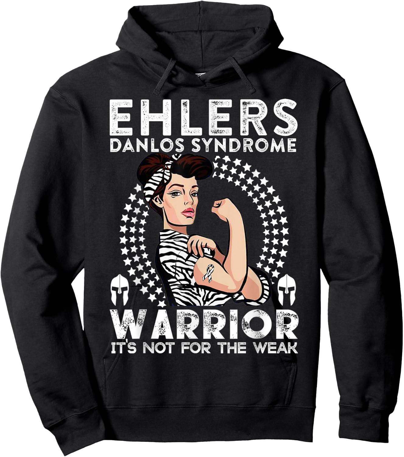 EDS Warrior Zebra Gift Ehlers Danlos Syndrome Awareness Hoodie - Hoodie | Black