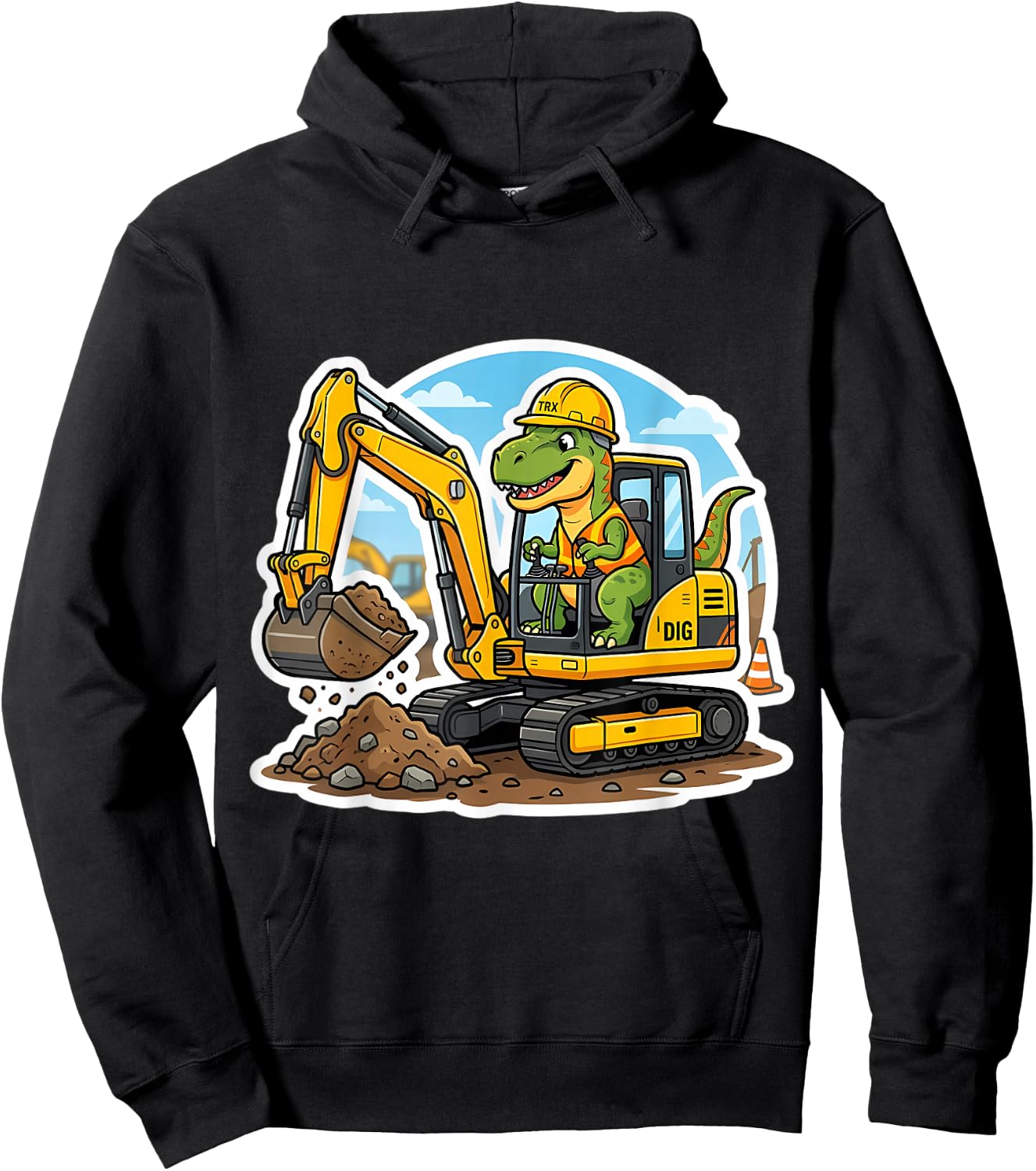 Dinosaur Excavator Operator Dino Boys Kids Heavy Equipment Hoodie - Hoodie | Black