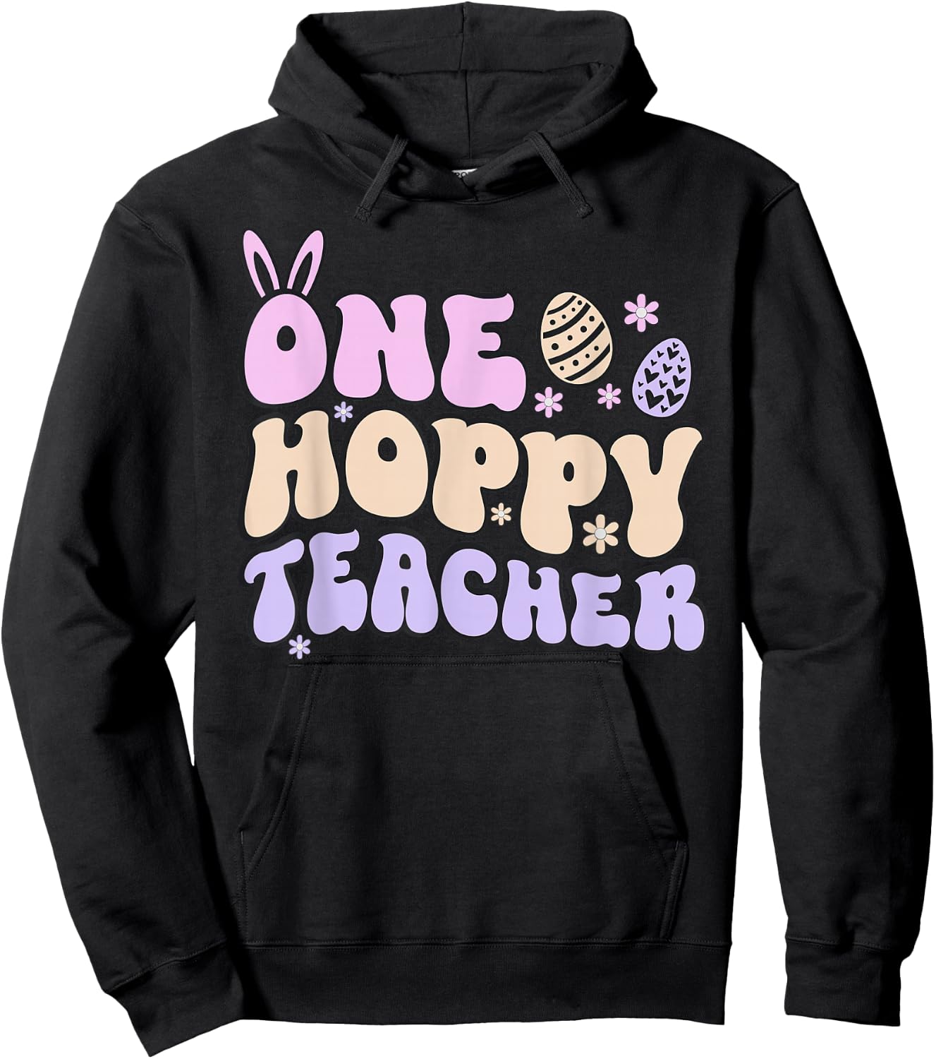 Teacher Easter Day Men Women Store Co. Retro Easter Teacher Cute Women's One Hoppy Teacher Hoodie - Hoodie | Black