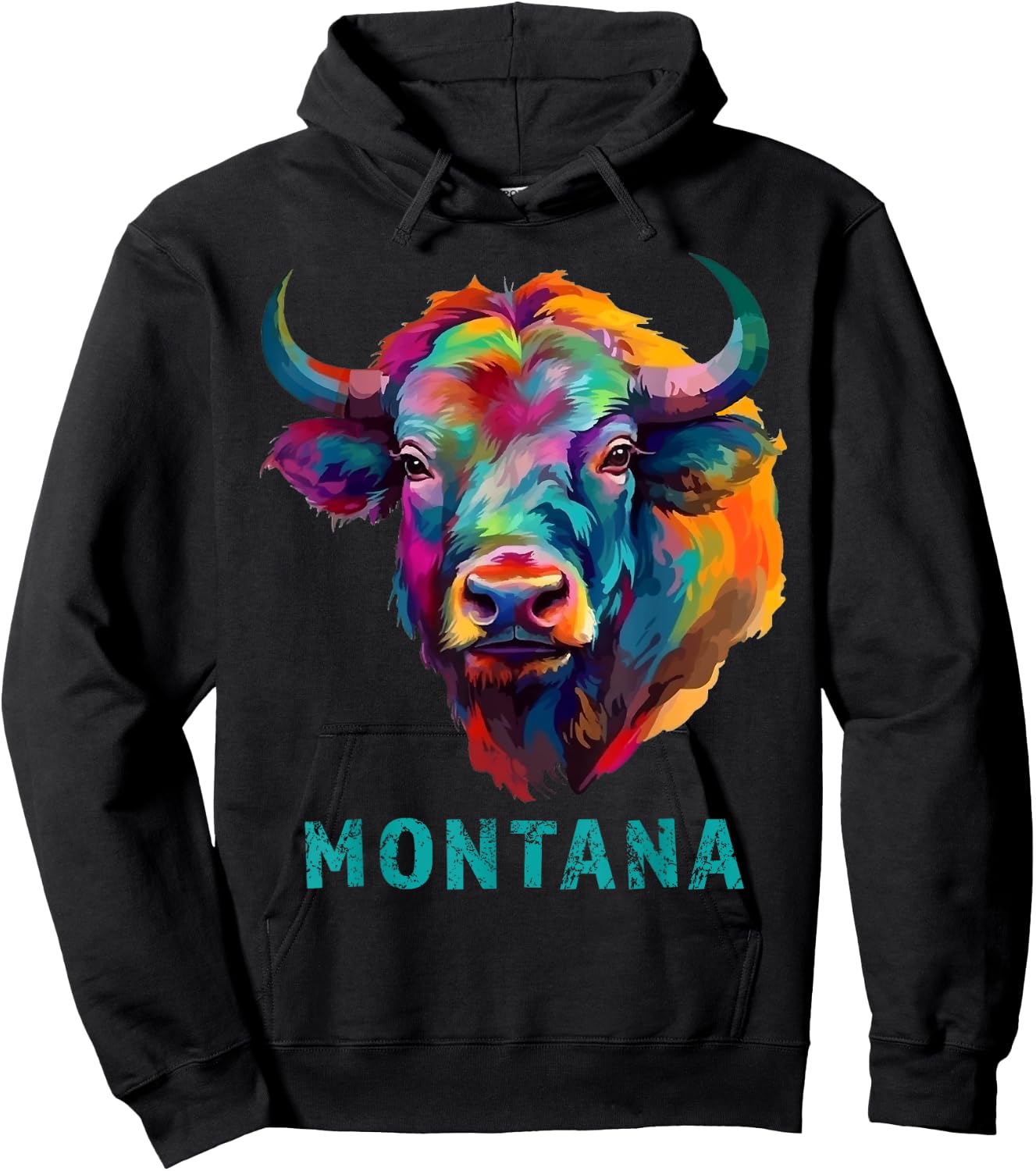 Montana American Bison Lover Graphic Buffalo Souvenir Hoodie - Hoodie | Black