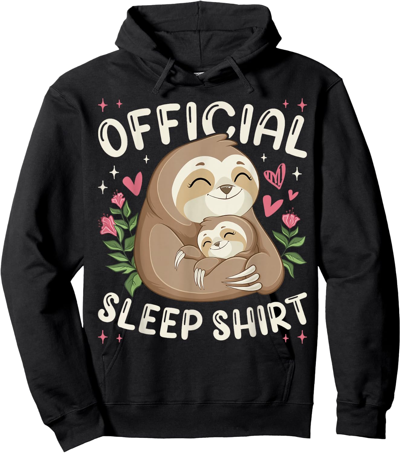 Official Sleep Shirt, Sleeping Sloth with Baby Hoodie - Hoodie | Black