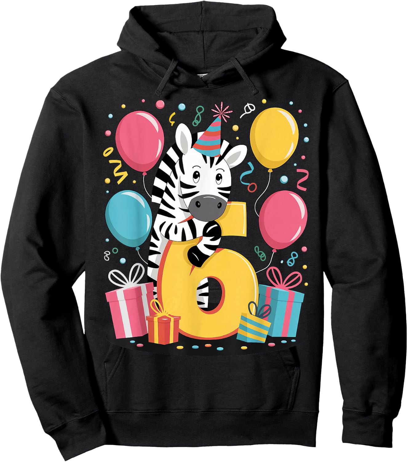 Zebra 6th Birthday Boys Girls 6 Years Sixth Sixth Zebra Hoodie - Hoodie | Black