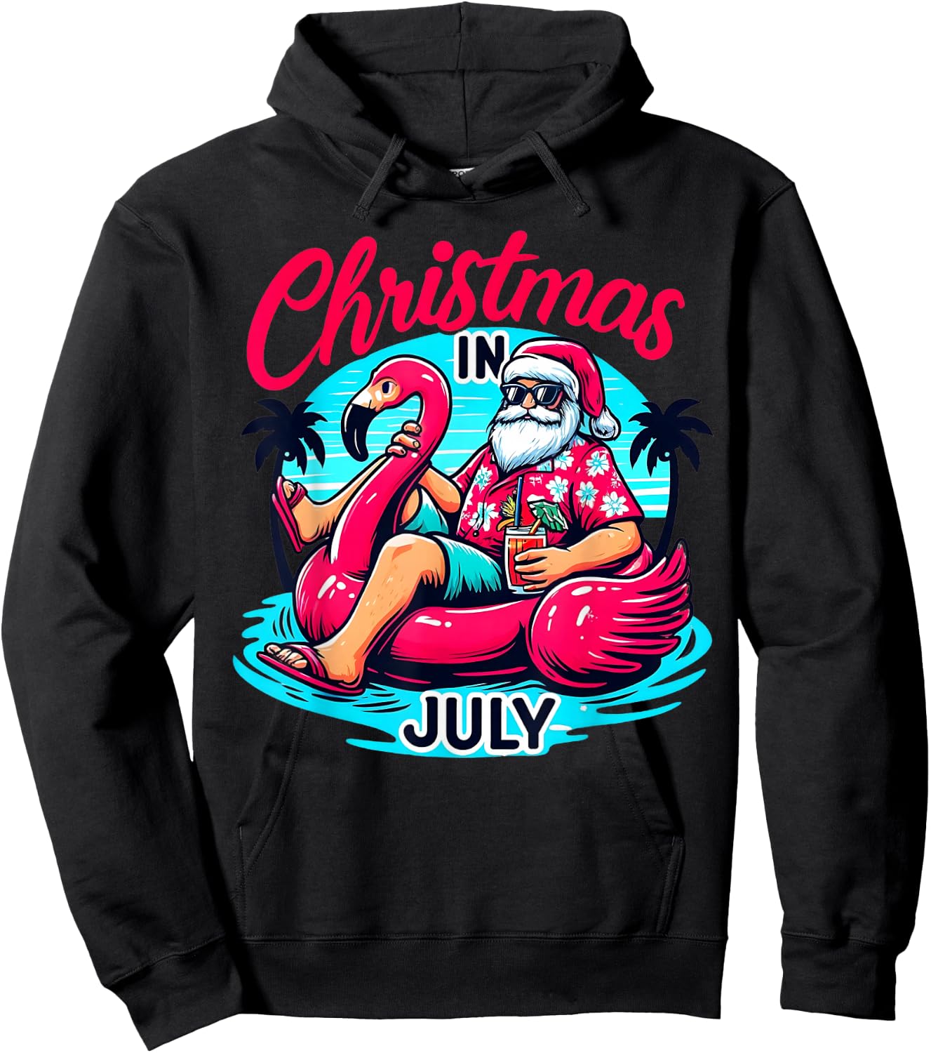 Funny Christmas In July Shirt Summer Vacation Gifts Santa Hoodie - Hoodie | Black