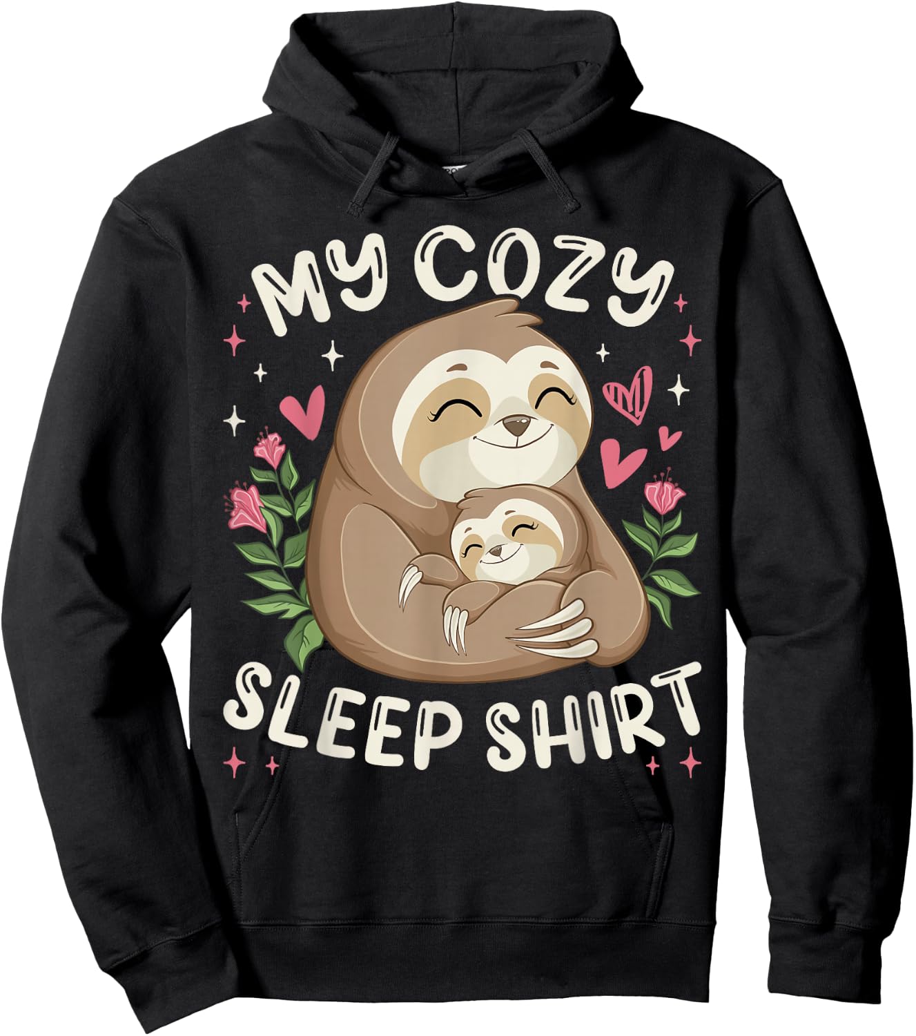 My Cozy Sleep Shirt, Sleeping Sloth with Baby Hoodie - Hoodie | Black