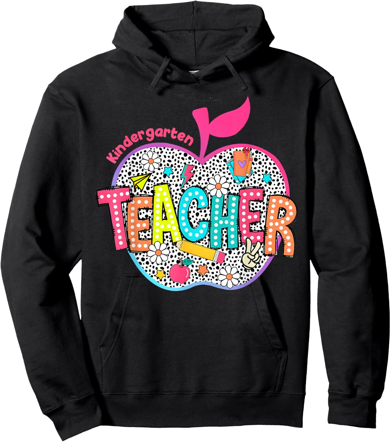 Kindergarten Teacher Retro Groovy Style Back To School Hoodie - Hoodie | Black