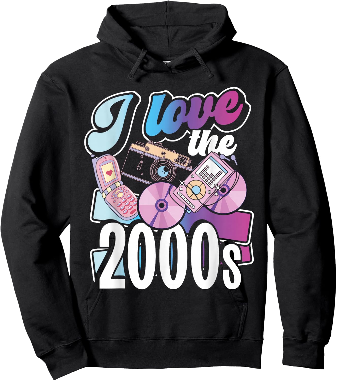 2000er Jahre Flip Phones Und Tech Designs I Love The 2000s Black Small -Adults Regular Fit Short Sleeve Cotton 60% Polyester 40% Novelty Retro 2000s Nostalgia Hoodie - Hoodie | Black