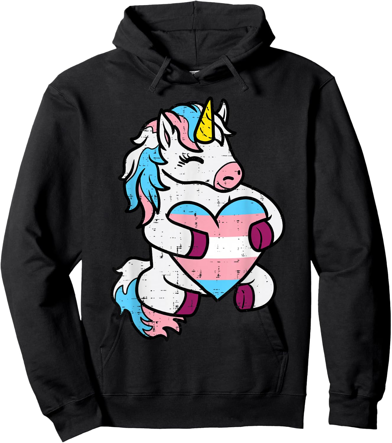 Trans Unicorn Heart Transgender Pride Flag Lgbt Women Girls Hoodie - Hoodie | Black