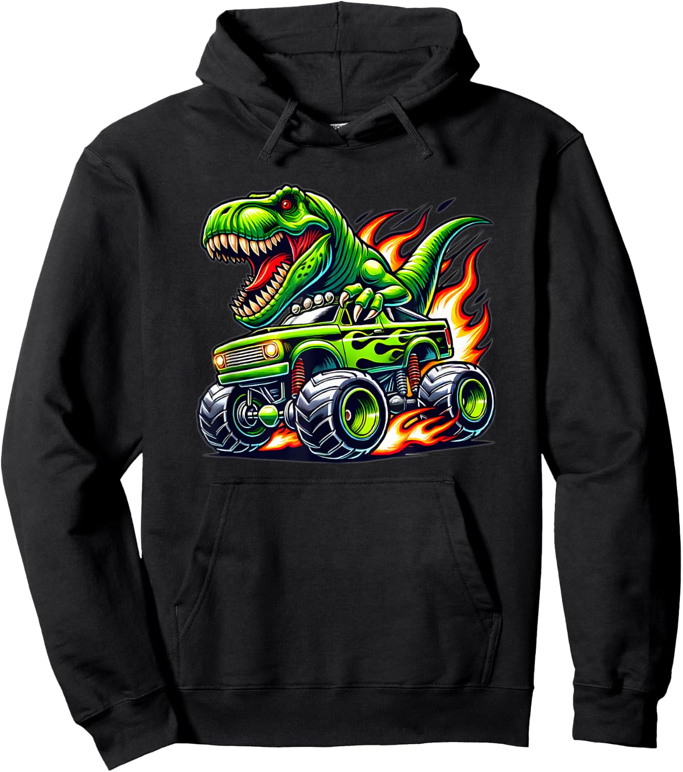Monster Truck Dinosaur Birthday Party Monster Truck Boy Hoodie - Hoodie | Black