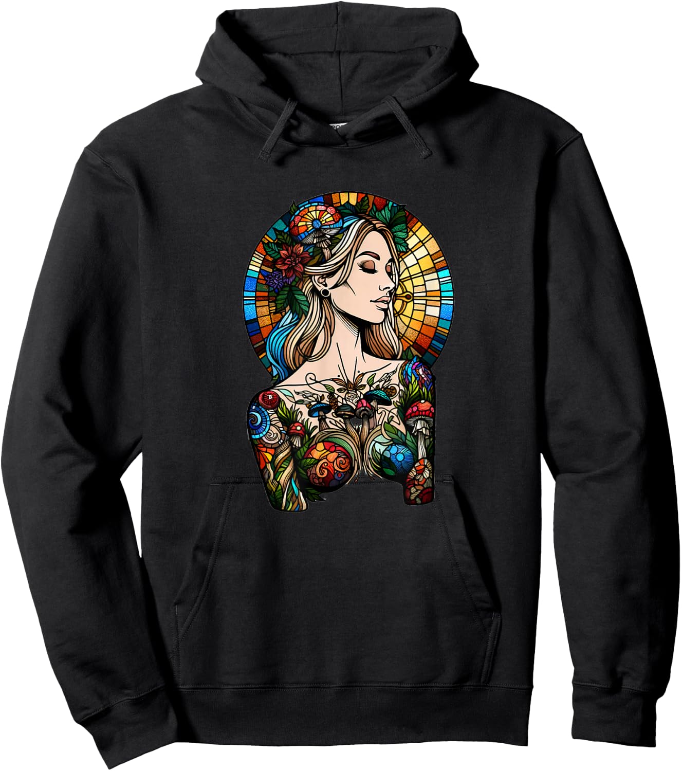Stained Glass Forest Woman - Tiffany Inspired Hoodie - Hoodie | Black