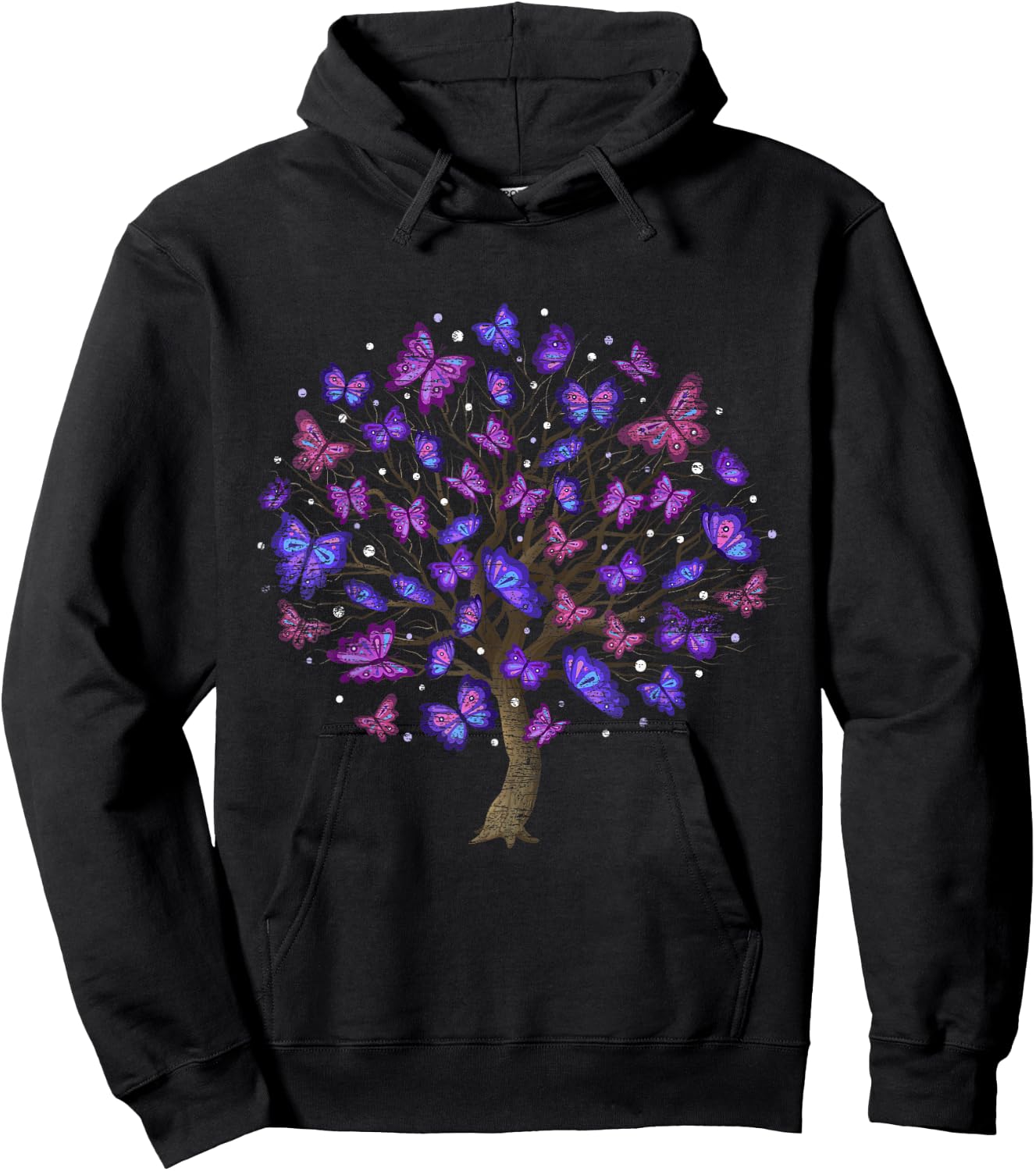 Animal Purple Butterflies Tree Nature Butterfly Hoodie - Hoodie | Black