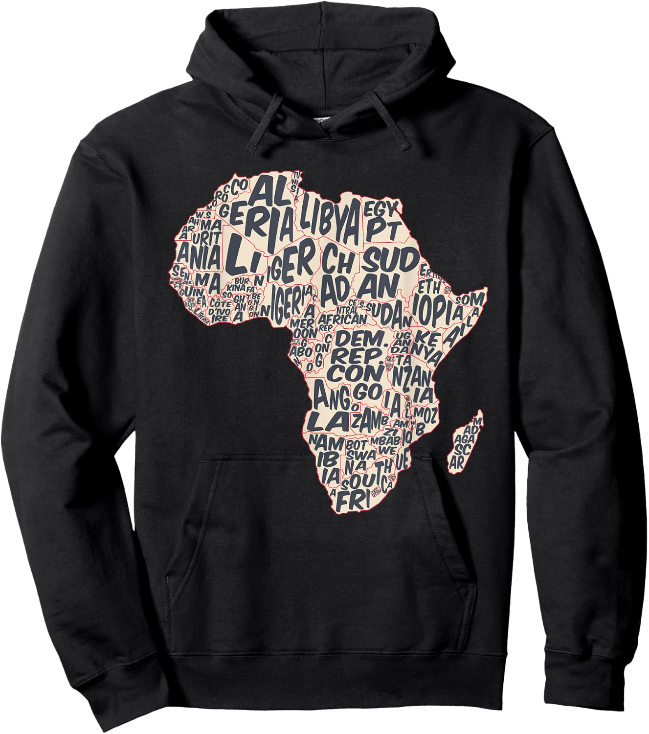African countries Map in Typography, country names of Africa Hoodie - Hoodie | Black