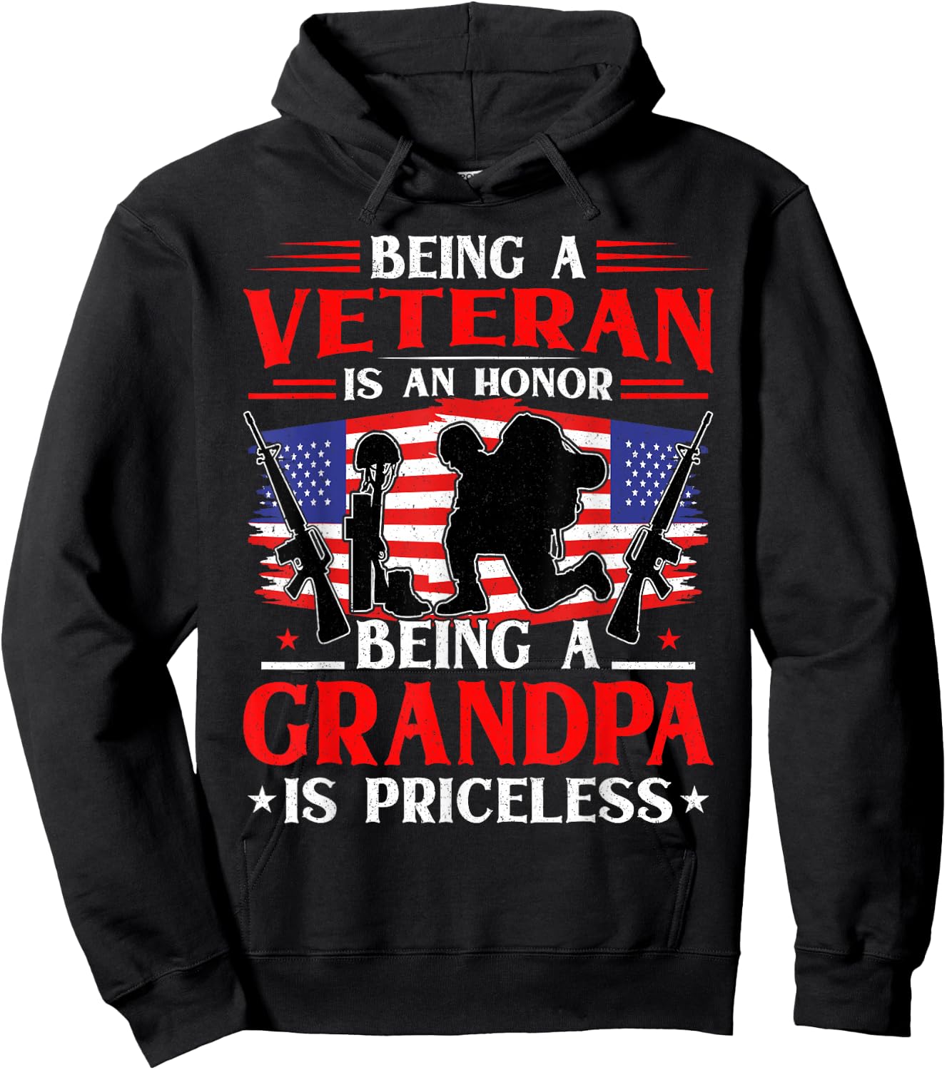 Being a Veteran is an Honor Being a Grandpa is Priceless Hoodie - Hoodie | Black