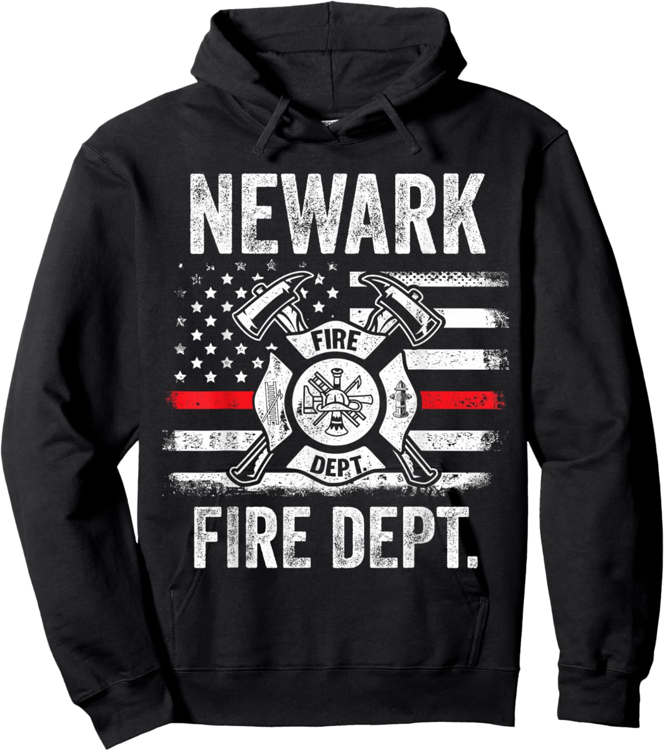 Newark Delaware Fire Department Thin Red Line Fireman Hoodie - Hoodie | Black