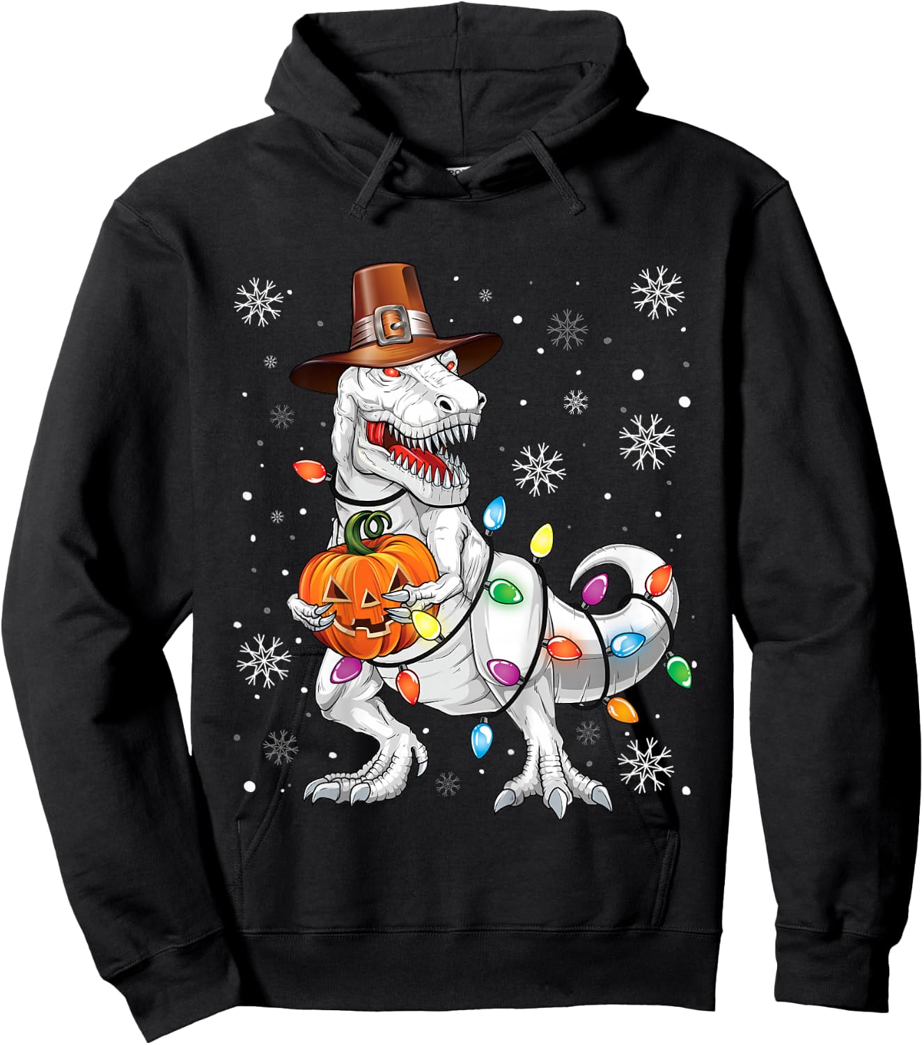 Kids Halloween Thanksgiving Christmas Hallothanksmas Dinosaur Hoodie - Hoodie | Black