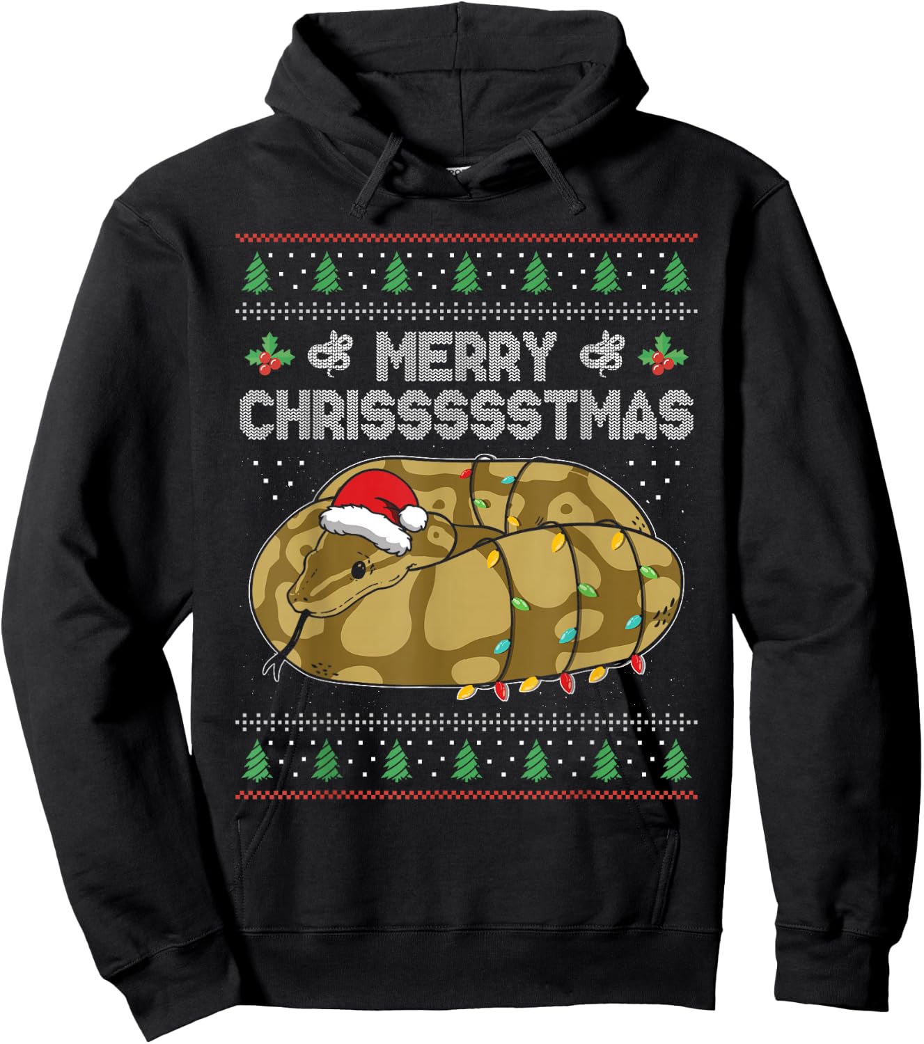 Merry Chrissssstmas Santa Hat Snake Reptile Christmas Hoodie - Hoodie | Black