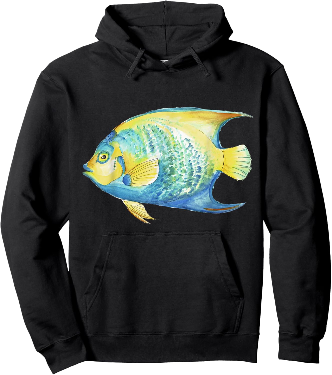 Tropical Blue Queen Angelfish Aquarium Watercolor Hoodie - Hoodie | Black