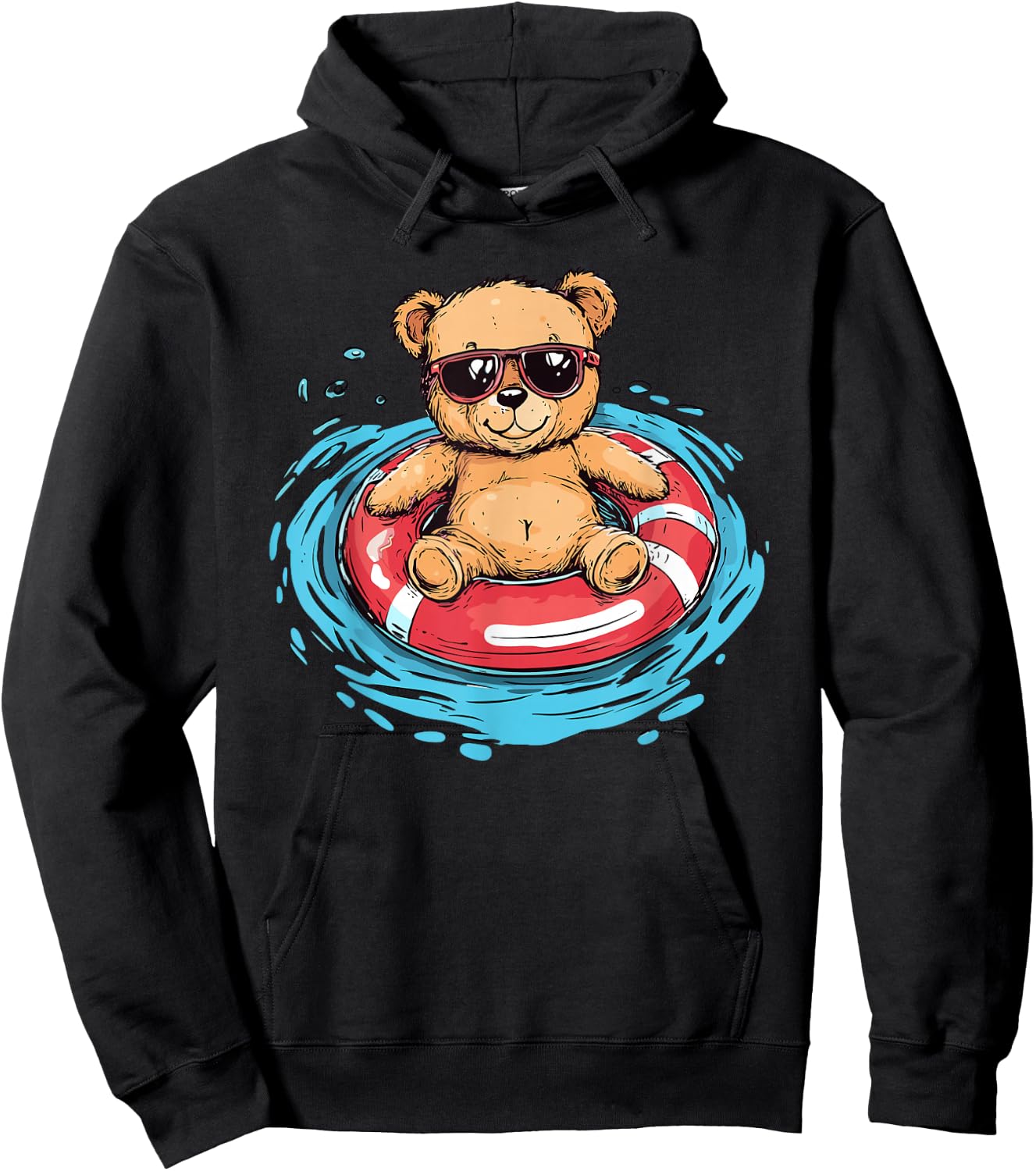 Chill Teddy Bear Pool Float Sunglasses Hoodie - Hoodie | Black