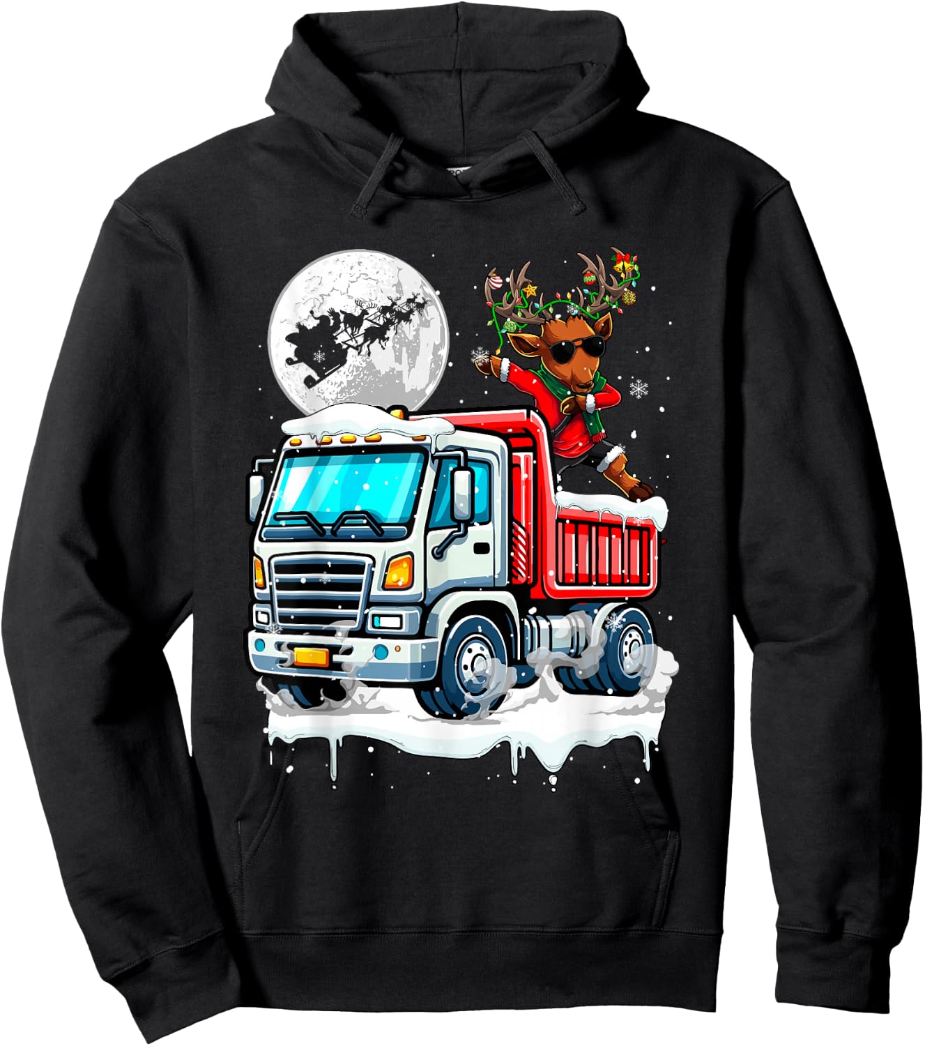 Dabbing Reindeer On Truck Christmas Driver Lover Kids Hoodie - Hoodie | Black