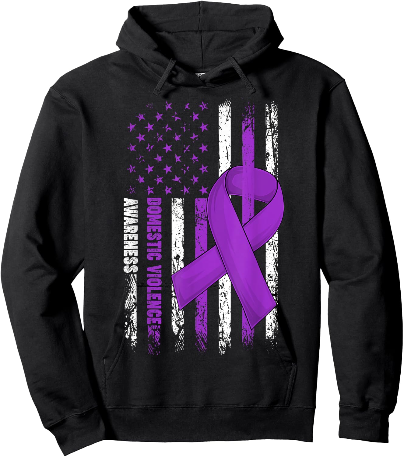 Domestic Violence Awareness Survivor Purple Ribbon USA Flag Hoodie - Hoodie | Black