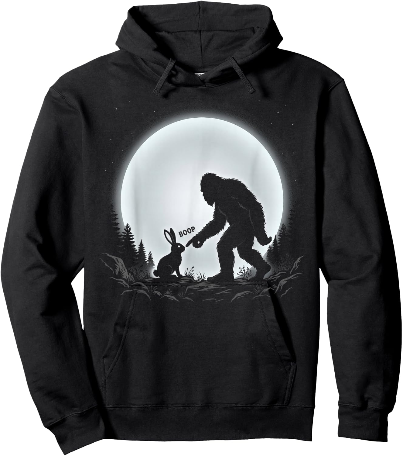 Bigfoot Boop Bunny Funny Sasquatch Moon Rabbit Hoodie - Hoodie | Black