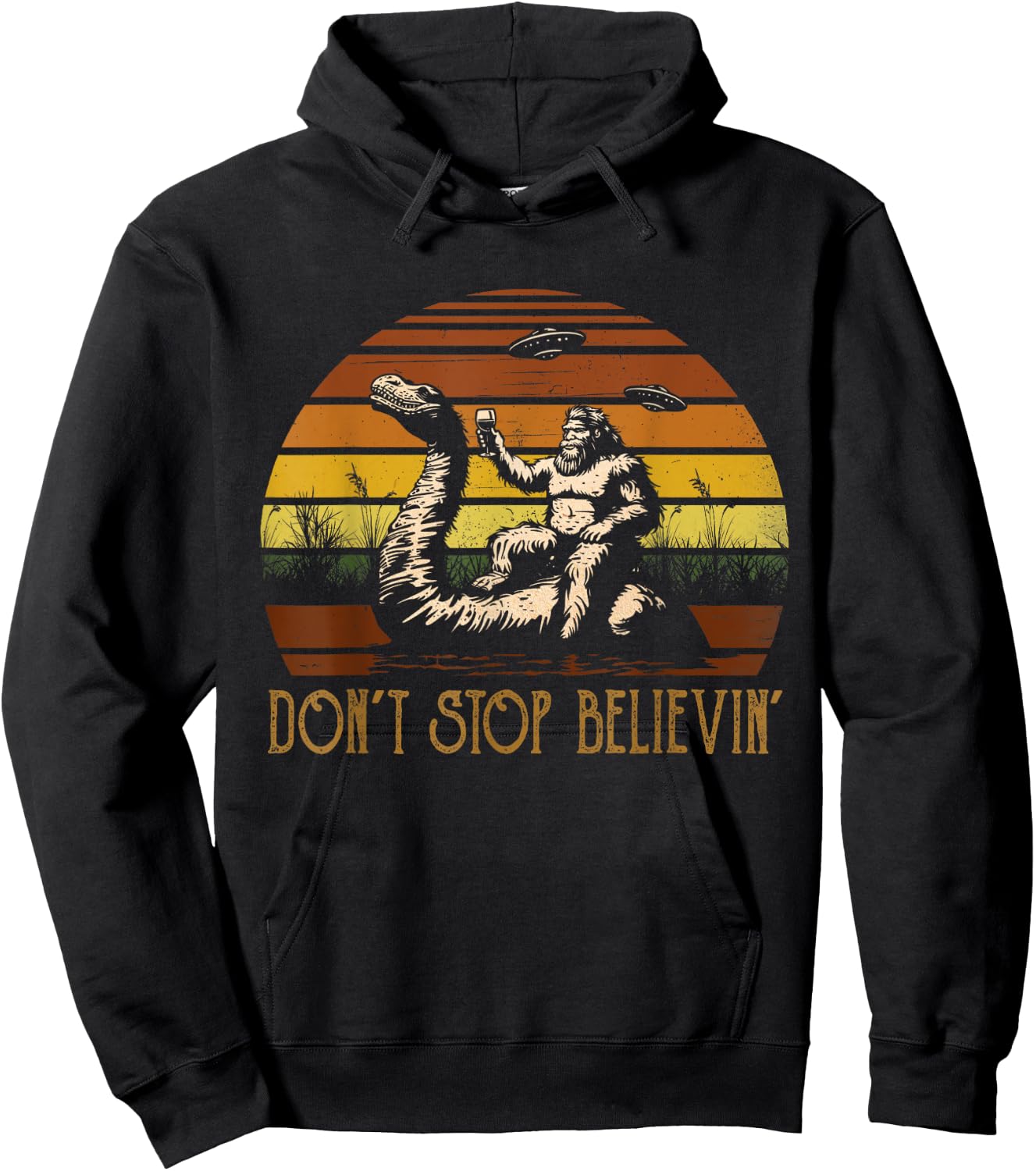 Vintage Cute Animal Loch Ness Monster Don't Stop Believin' Hoodie - Hoodie | Black