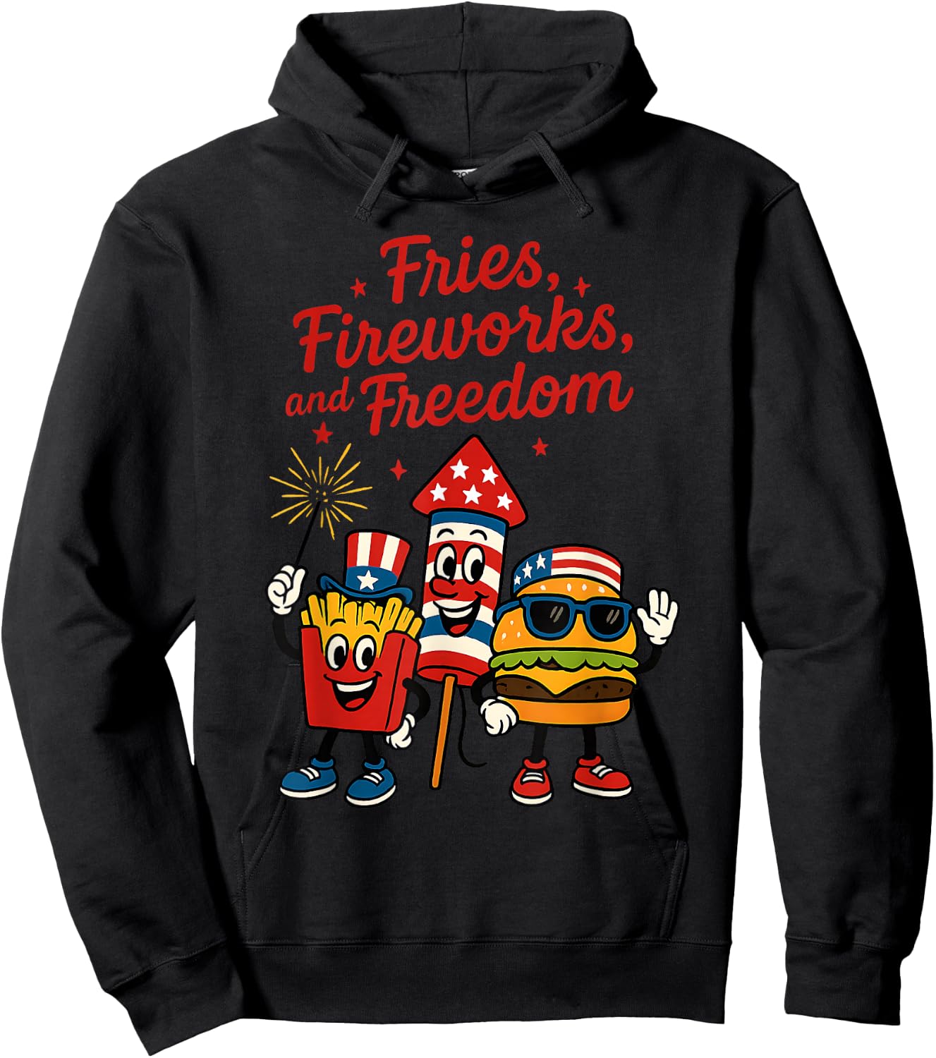 Patriotic Food Burger Fries Fireworks Freedom 4th of July Hoodie - Hoodie | Black