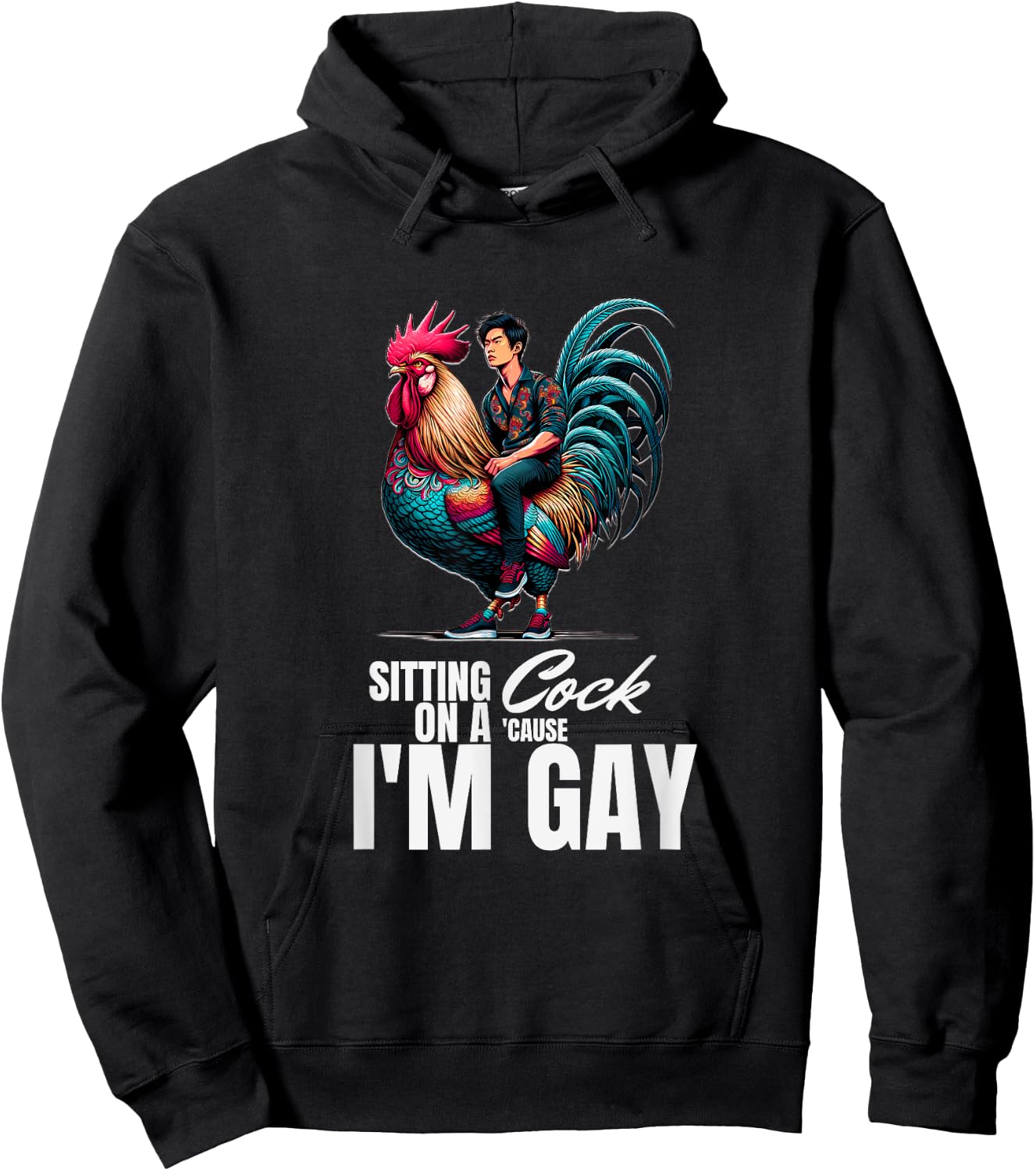 Gay Pride Funny Sitting on a Rooster Fabulous Humour Hoodie - Hoodie | Black