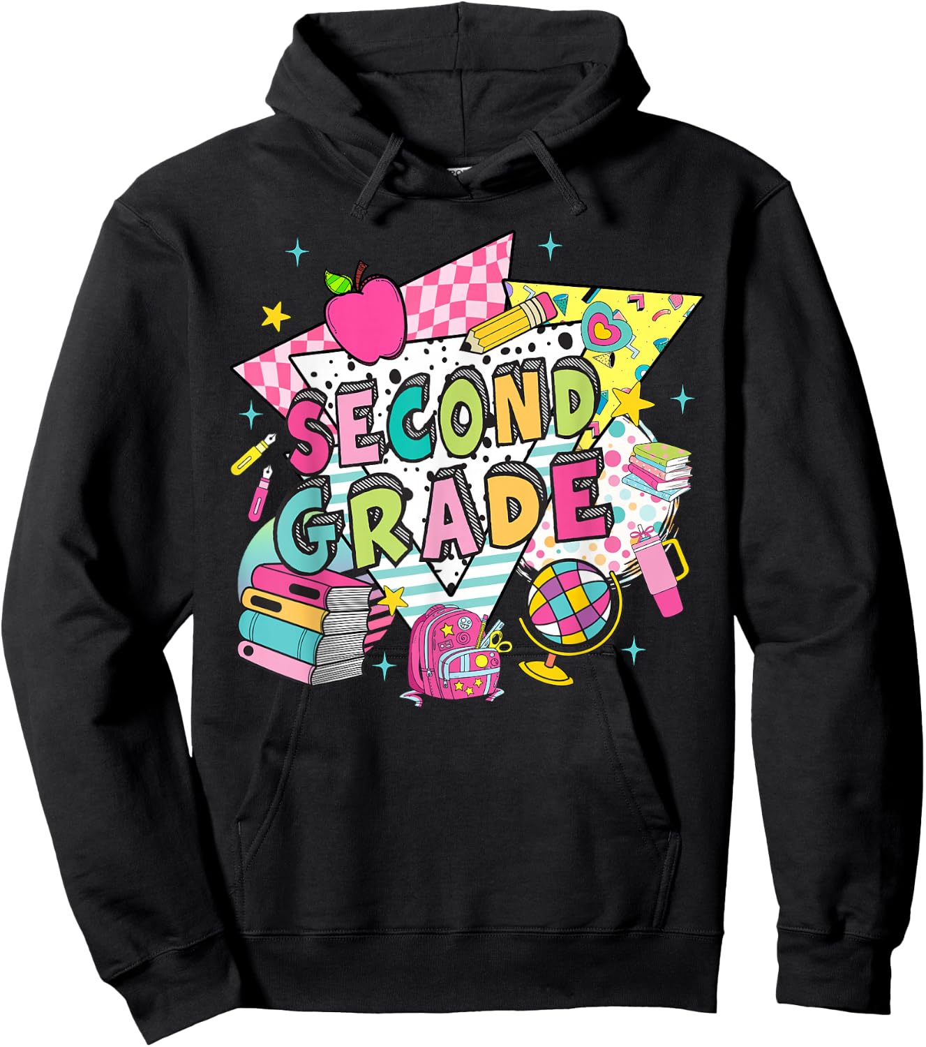 Second Grade Teachers Students Retro 90s Back To School Hoodie - Hoodie | Black