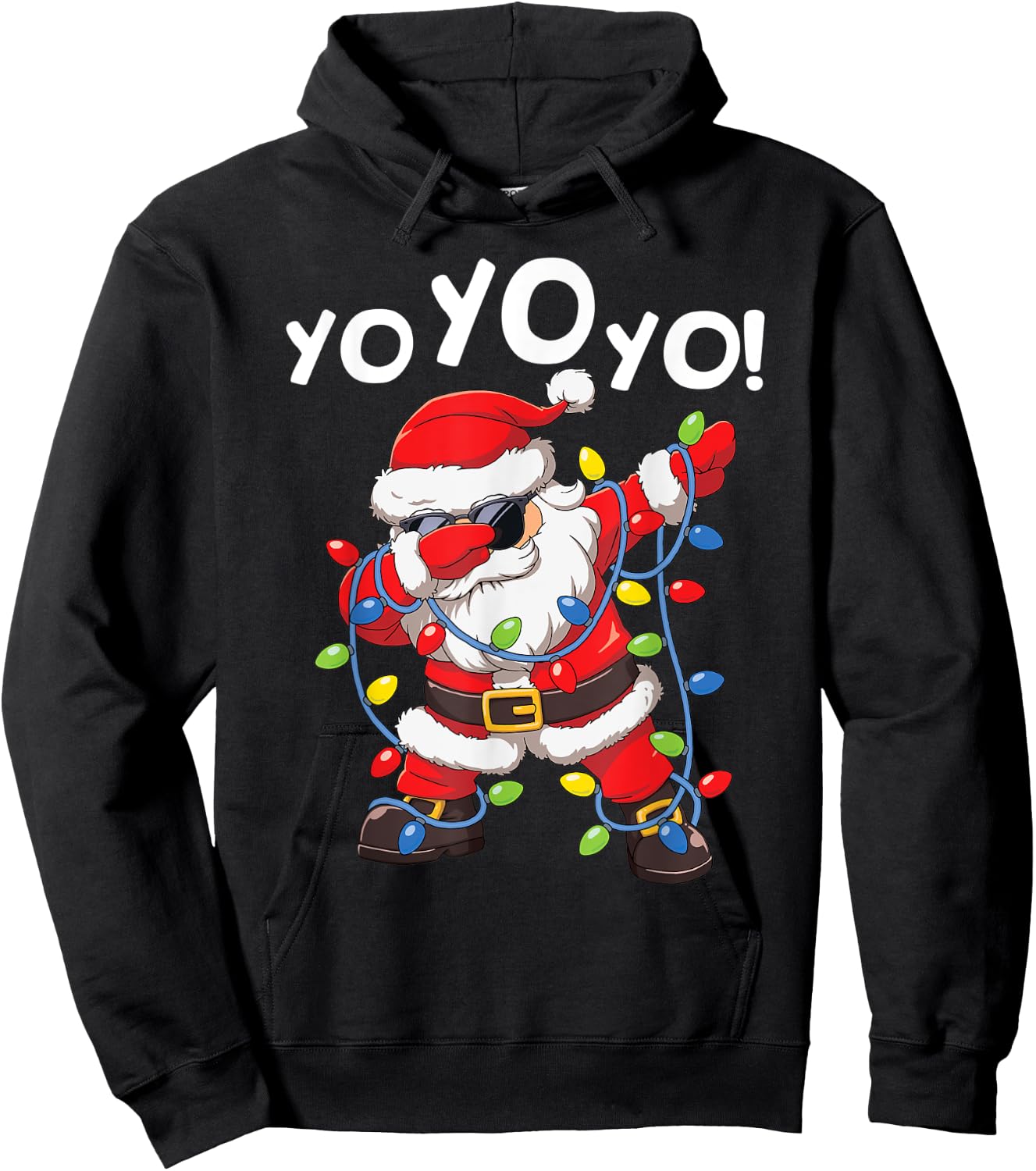 Dabbing Santa In Hat Garland Yo Yo Yo Funny Christmas Hoodie - Hoodie | Black