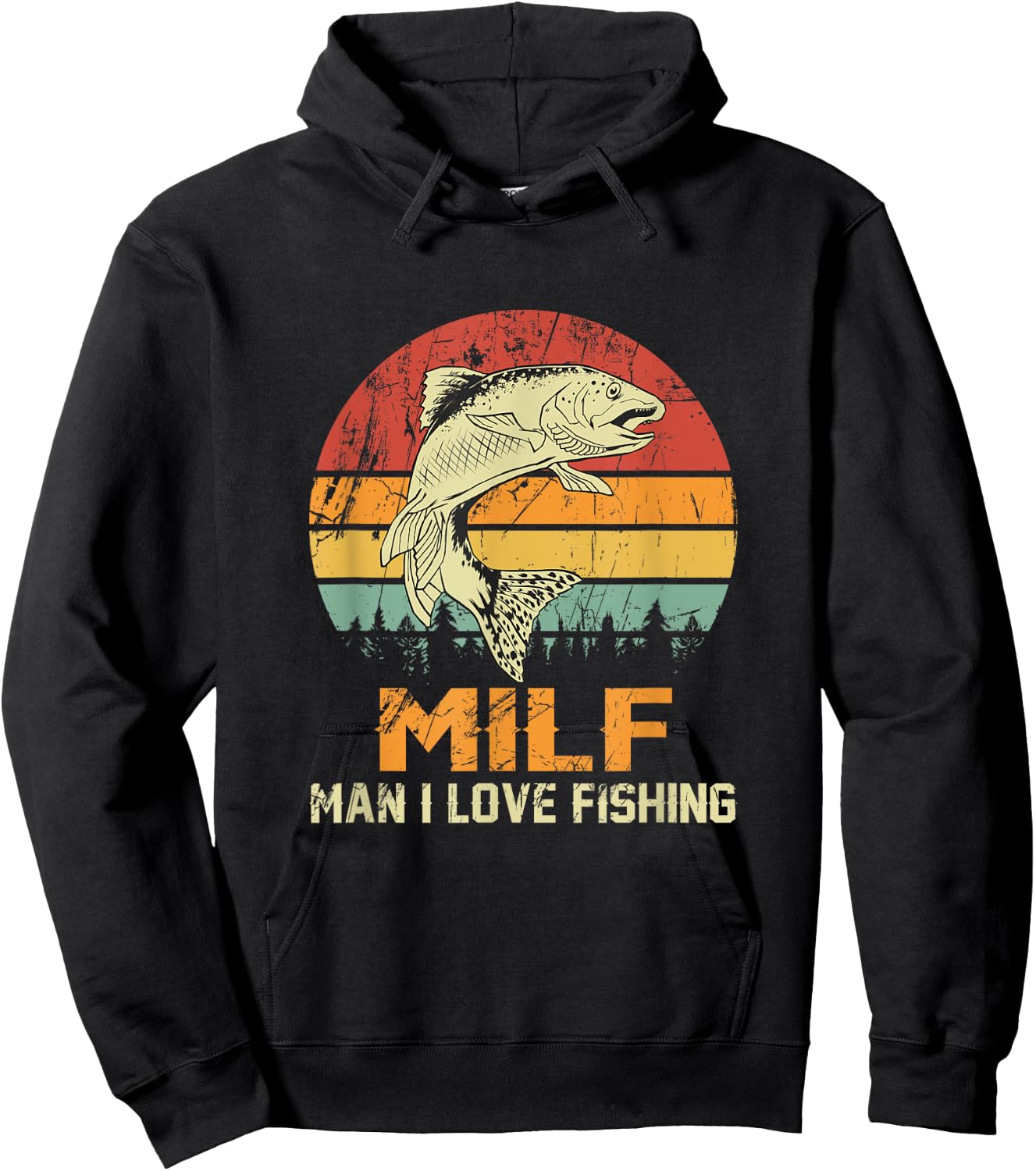 Milf: Man I Love Fishing Funny Fish Vintage Outfit Hoodie - Hoodie | Black
