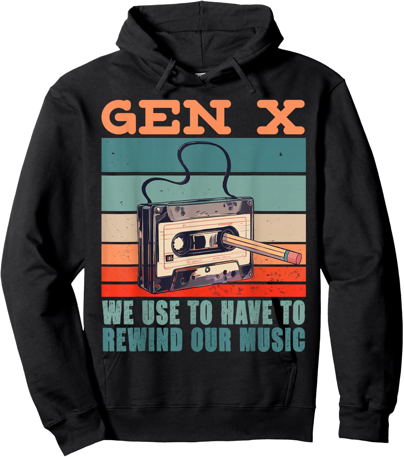 Gen X Cassette Tape Pencil Retro Music Hoodie - Hoodie | Black