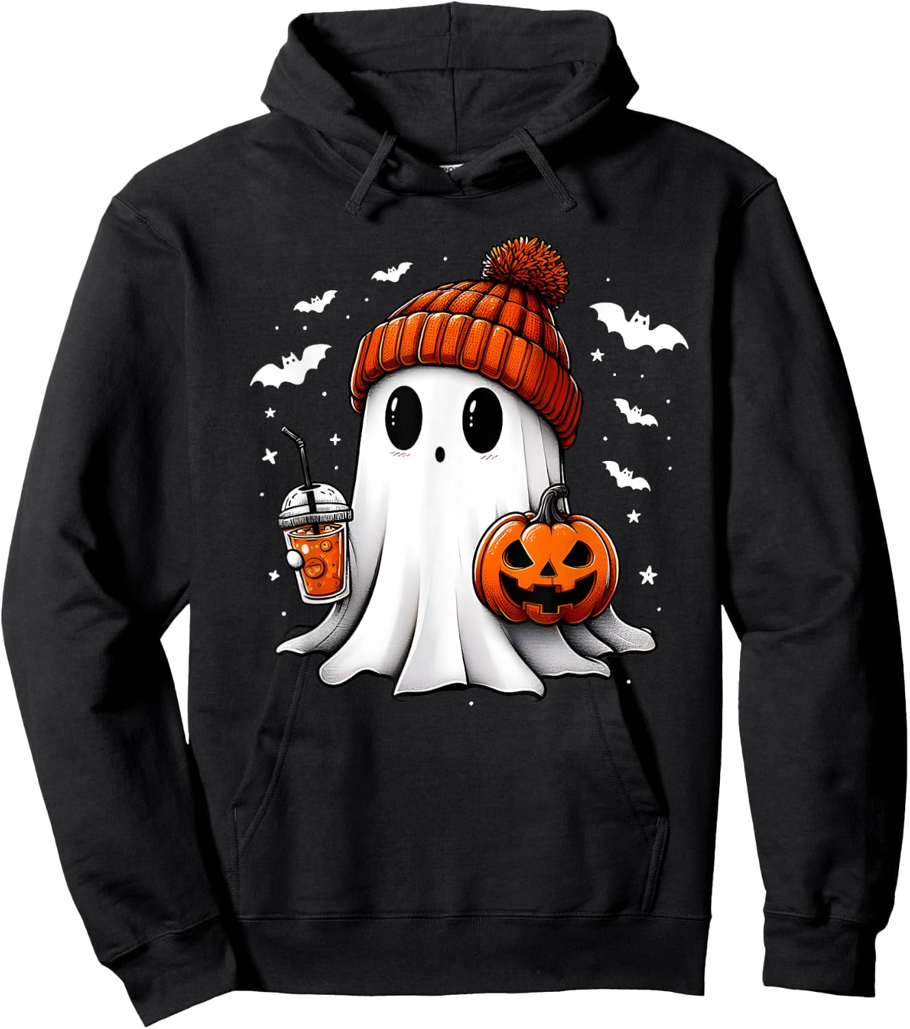 Cute Halloween Ghost Drink Pumpkin Hoodie - Hoodie | Black