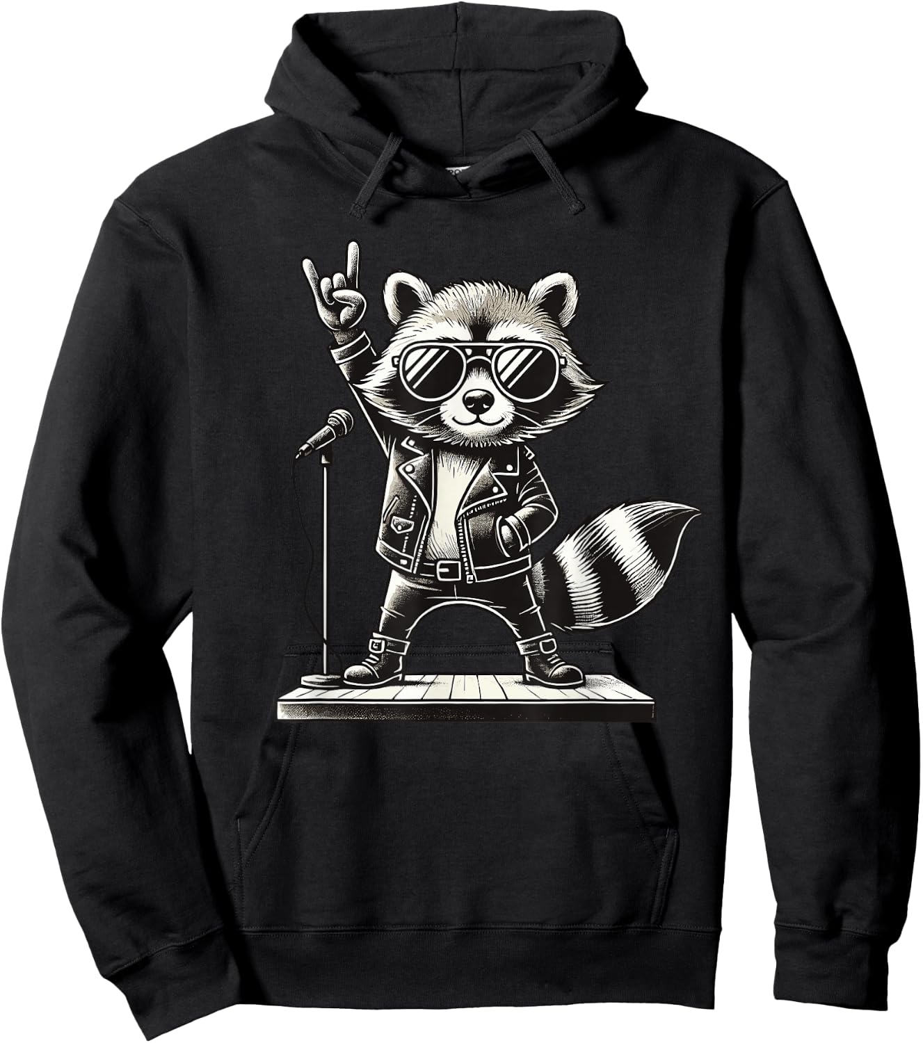 Rock Music & Rocker, Rock Hand, Kids & Boys, Funny Raccoon , Black, S Hoodie - Hoodie | Black